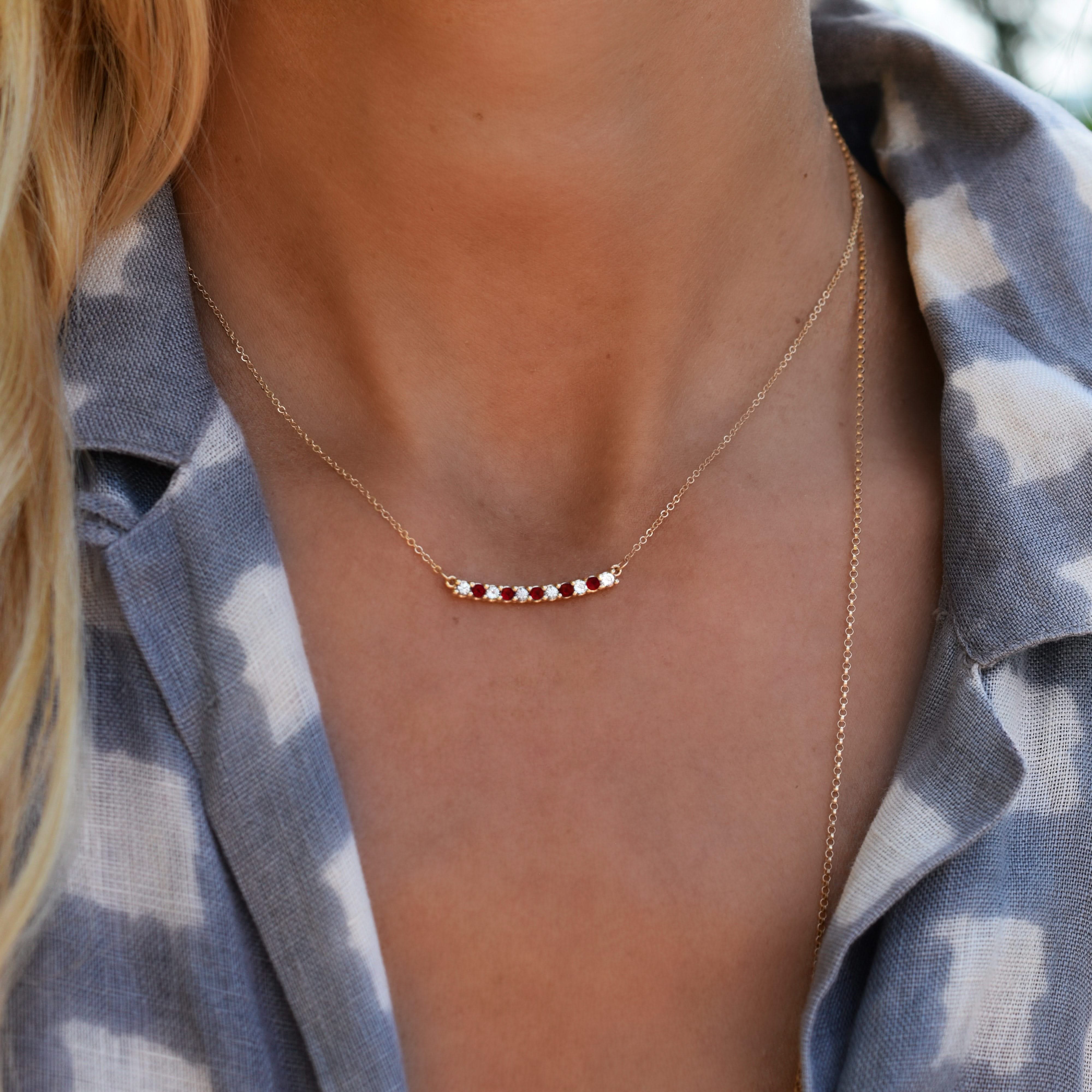 The Vault: Rosecliff Diamond & Garnet Bar Necklace, Yellow Gold Size Small - Image 8