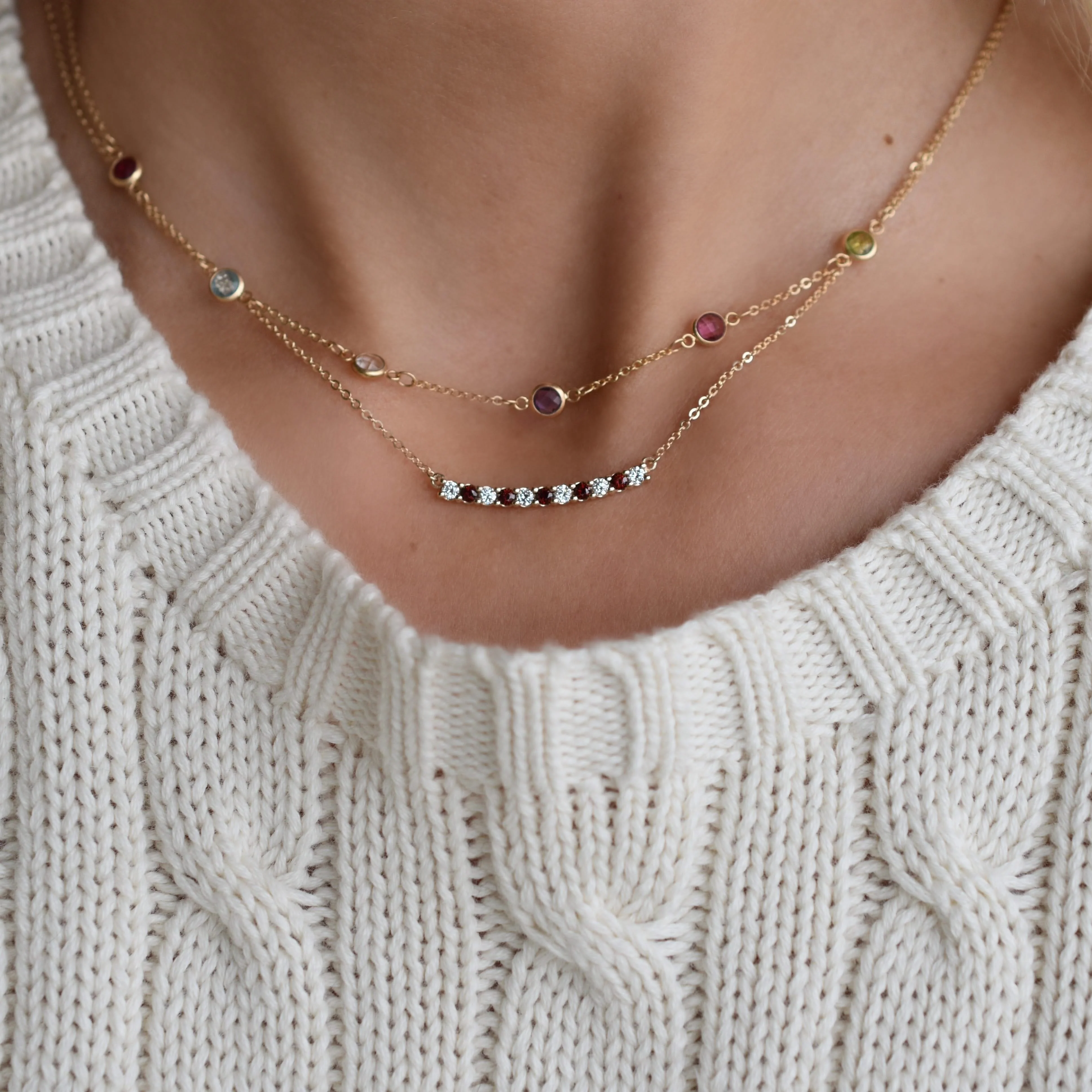 The Vault: Rosecliff Diamond & Garnet Bar Necklace, Yellow Gold Size Small - Image 9