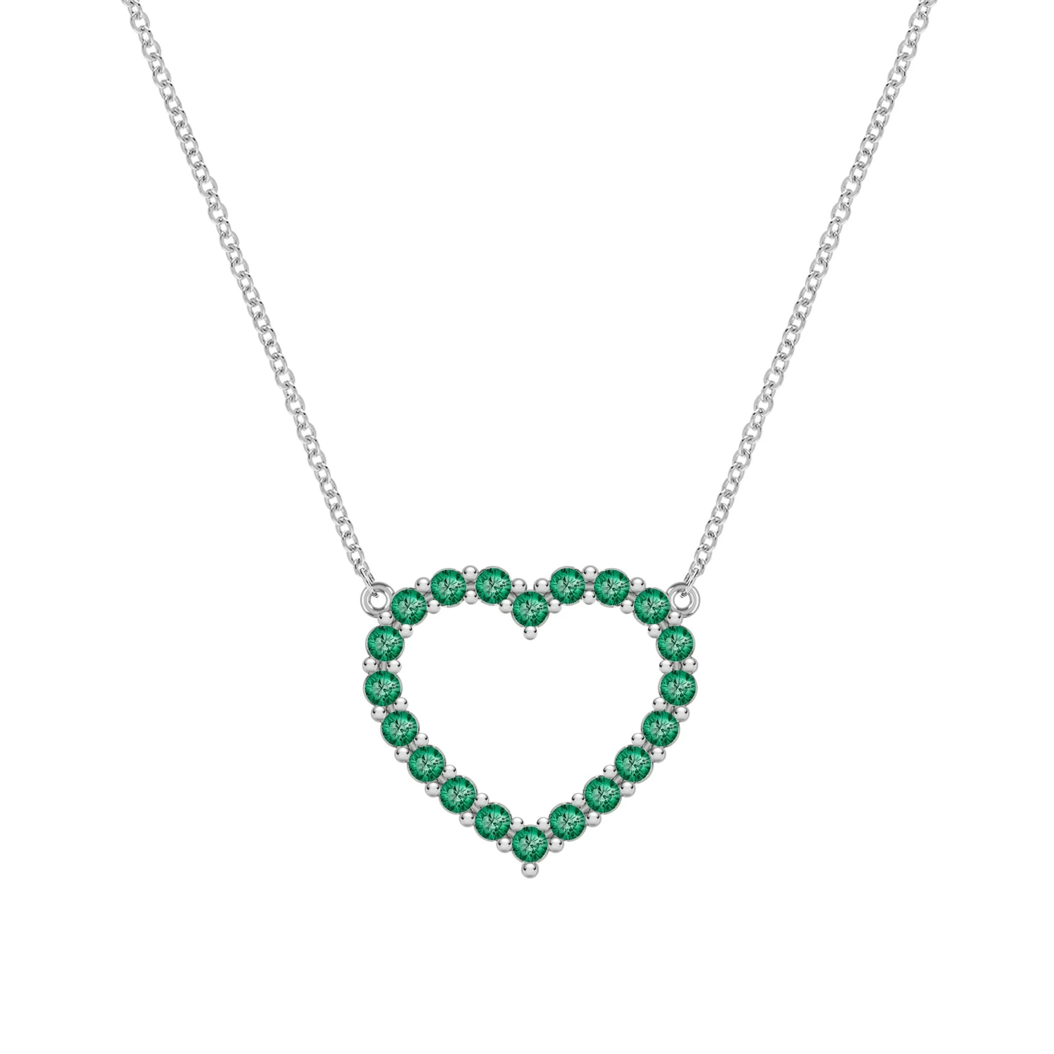 The Vault: Rosecliff Heart Emerald Necklace, White Gold Size X Large