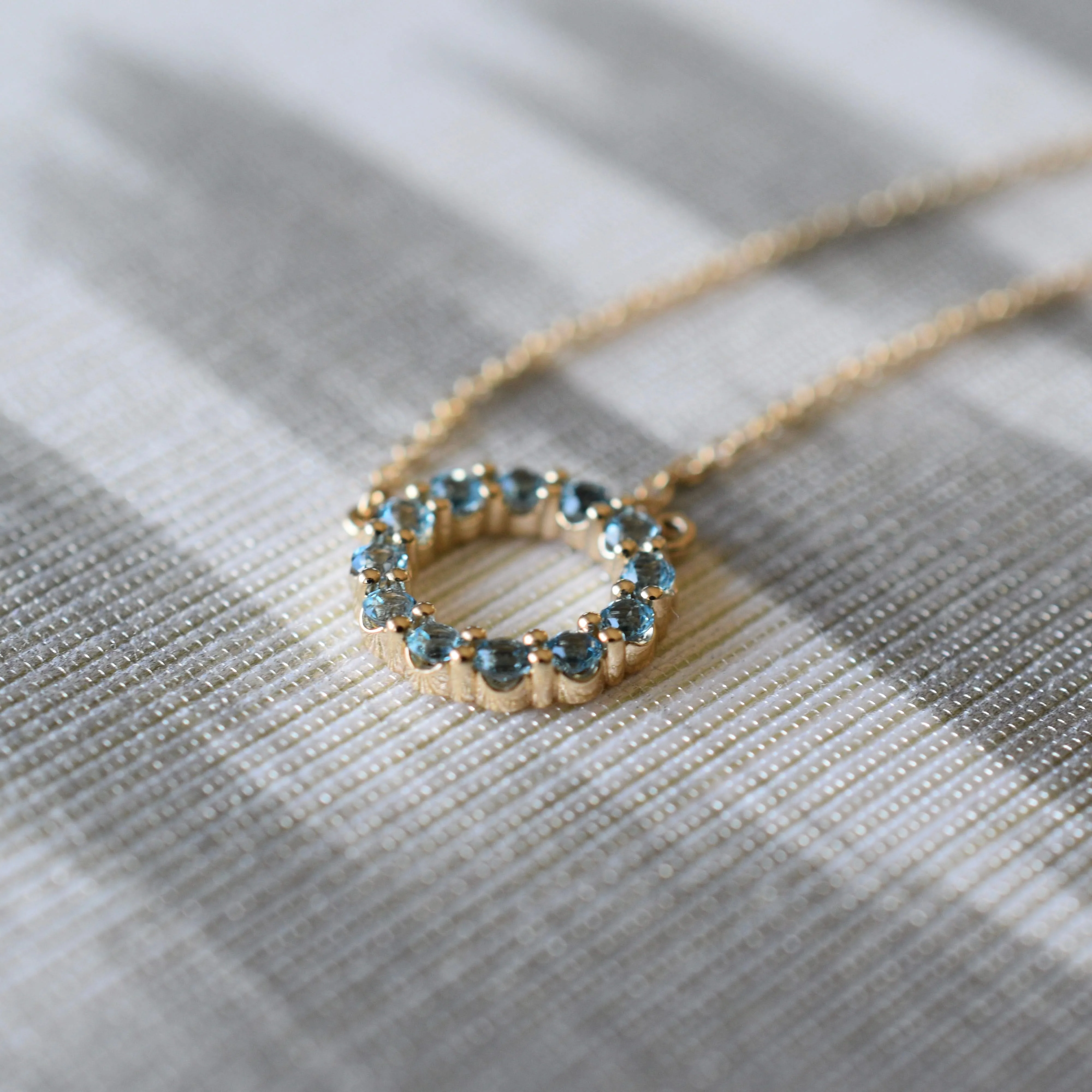 Rosecliff Small Circle Nantucket Blue Topaz Necklace in 14k Gold (December) - Image 9