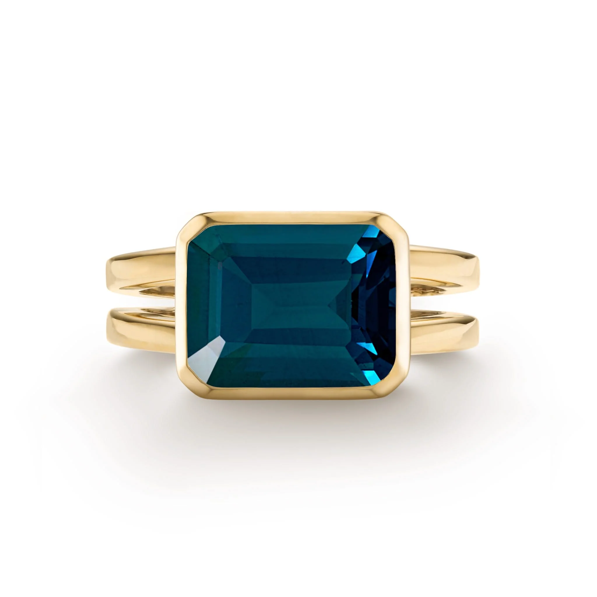 Warren Horizontal Atlantic Blue Topaz Ring in 14k Gold (December)