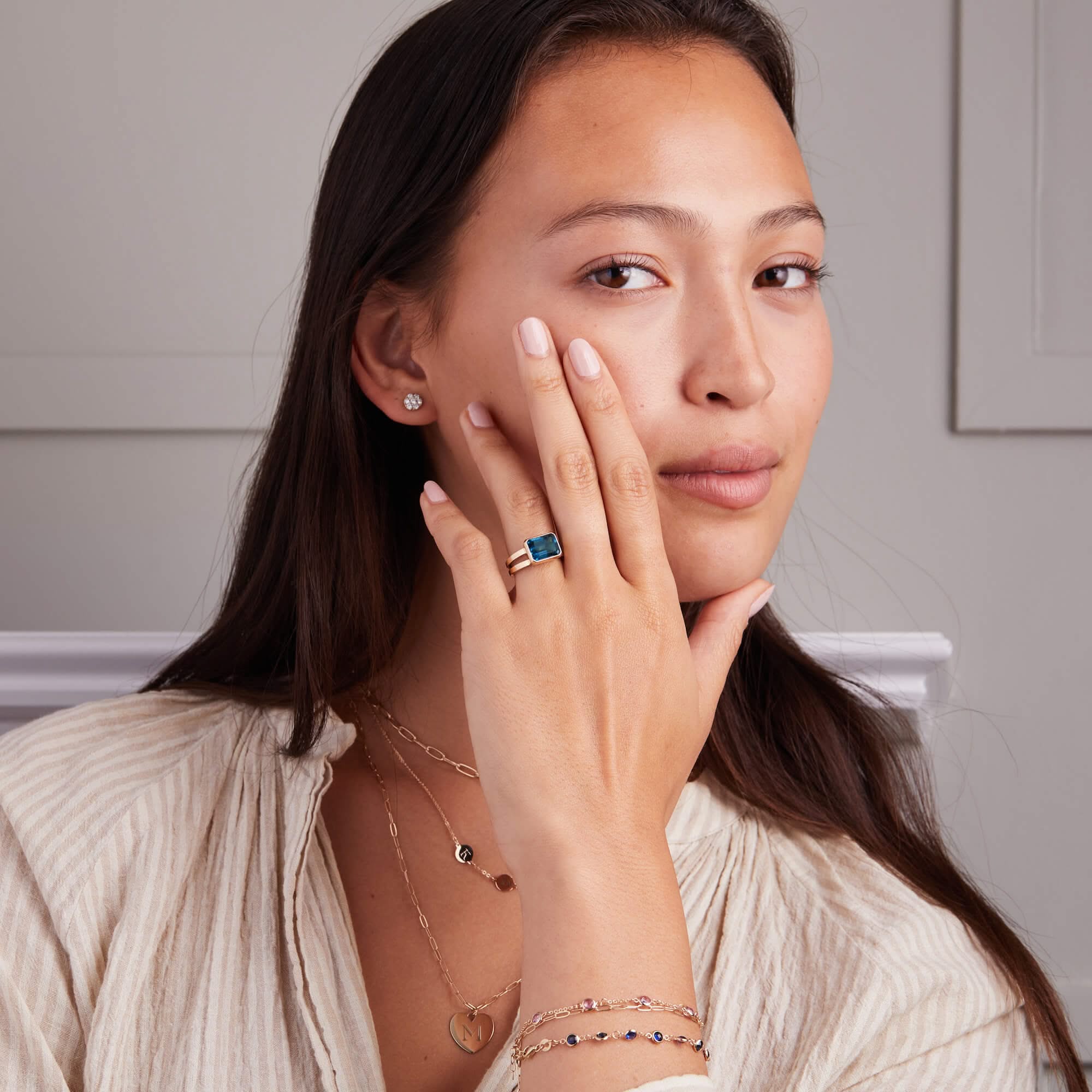 Warren Horizontal Atlantic Blue Topaz Ring in 14k Gold (December) - Image 2