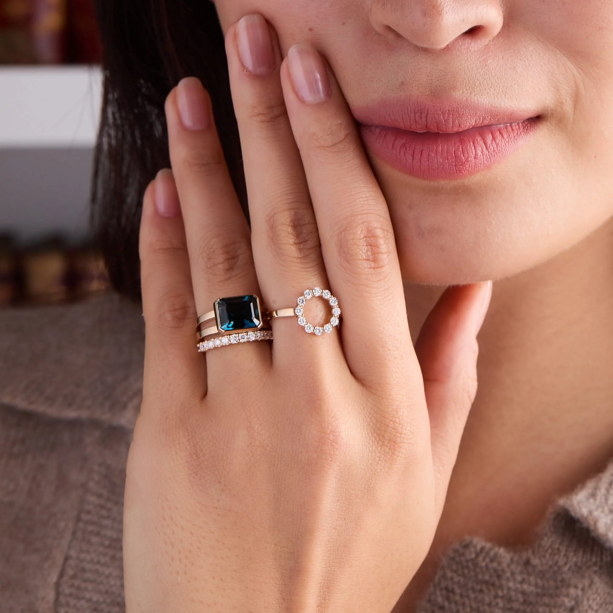 Warren Horizontal Atlantic Blue Topaz Ring in 14k Gold (December) - Image 3