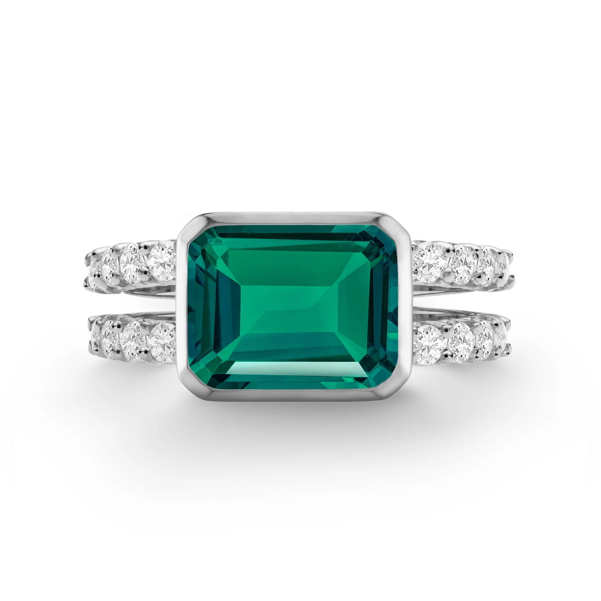Warren Horizontal Emerald Ring with Diamonds in 14k Gold (May) - Image 8