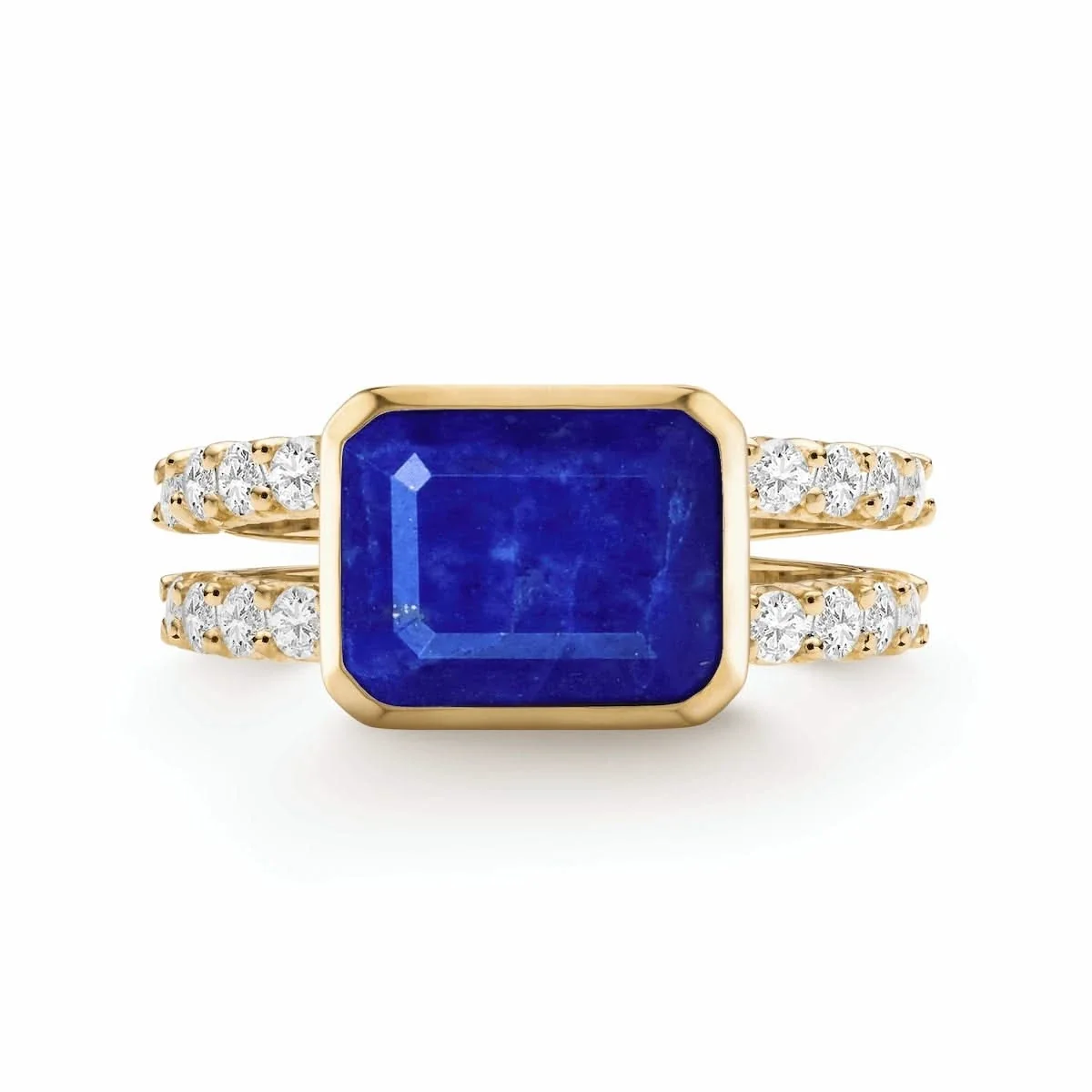 Warren Horizontal Lapis Ring with Diamonds in 14k Gold (September)
