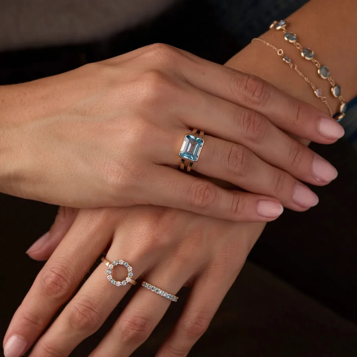 The Vault: Warren Horizontal Nantucket Blue Topaz Ring, White Gold Size 6 - Image 4