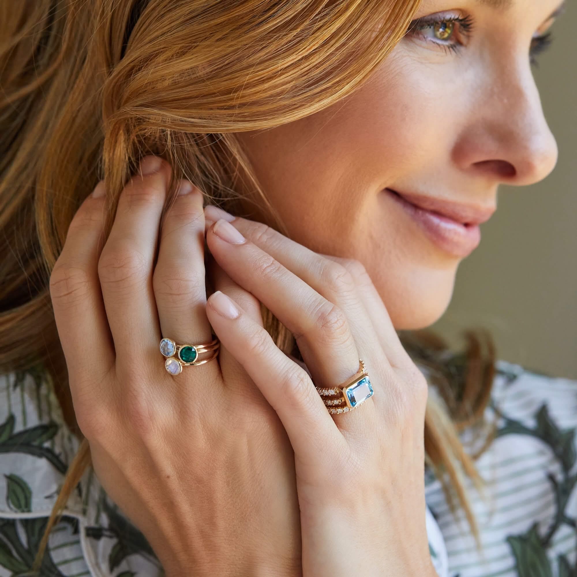 The Vault: Warren Horizontal Nantucket Blue Topaz Ring with Diamonds, Yellow Gold Size 8 - Image 12