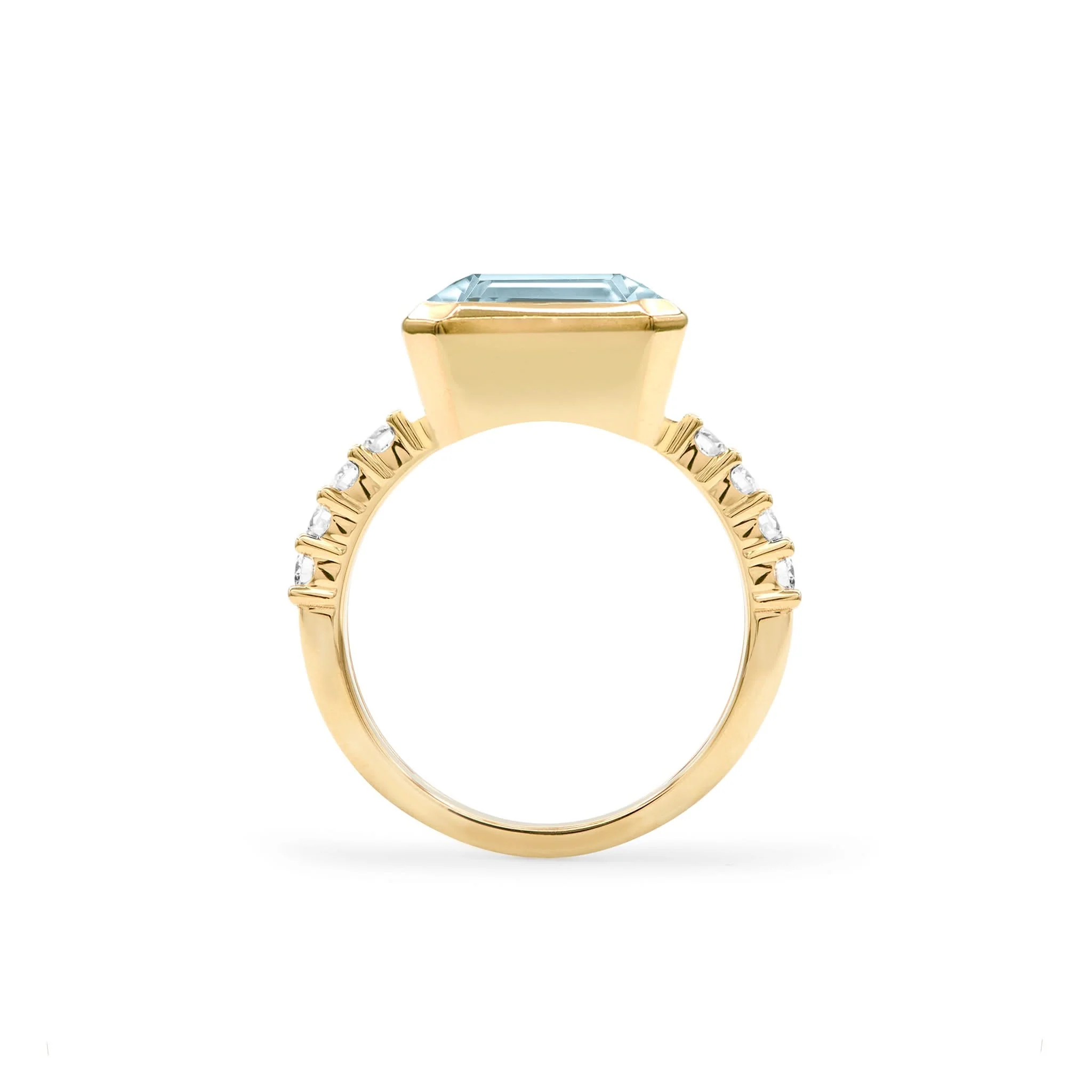 The Vault: Warren Horizontal Nantucket Blue Topaz Ring with Diamonds, Yellow Gold Size 8 - Image 4