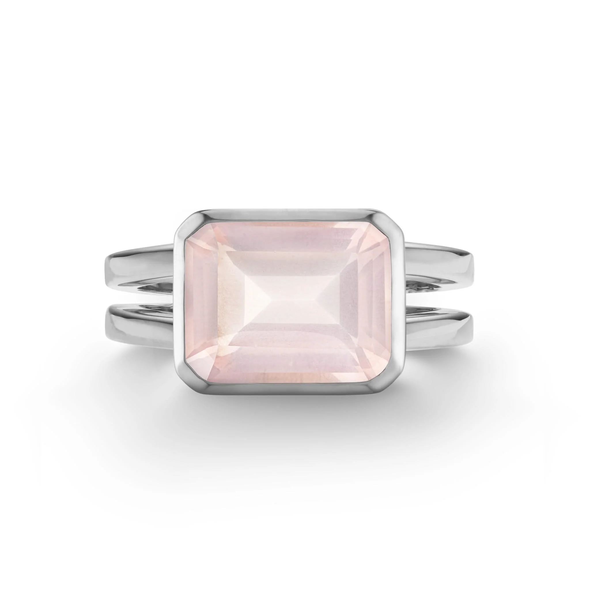 The Vault: Warren Horizontal Rose Quartz Ring, White Gold Size 7