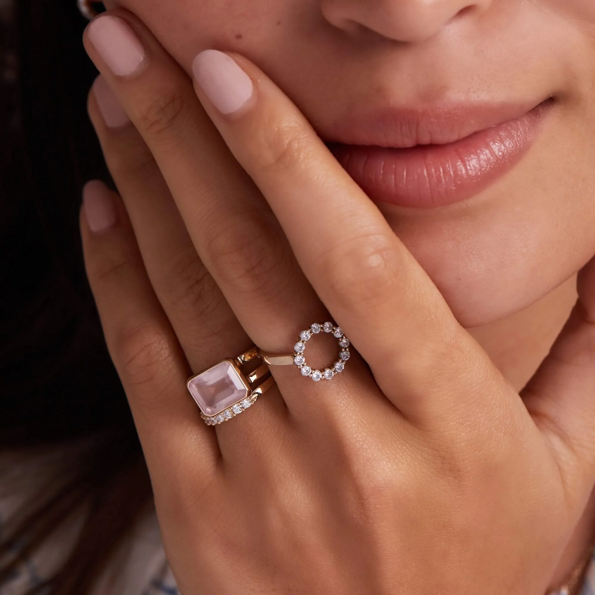 The Vault: Warren Horizontal Rose Quartz Ring, White Gold Size 7 - Image 3