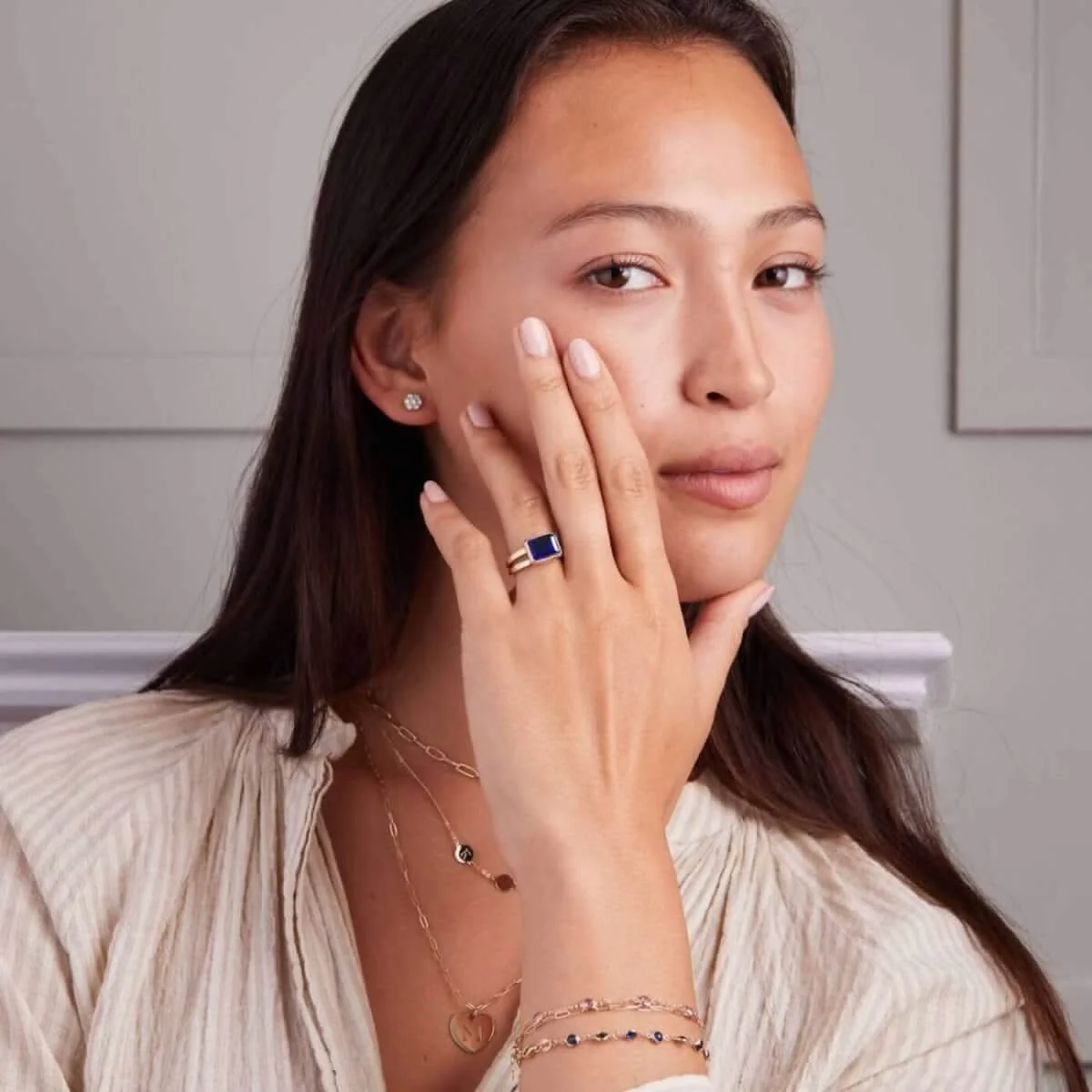 The Vault: Warren Horizontal Sapphire Ring, White Gold Size 4.5 - Image 2