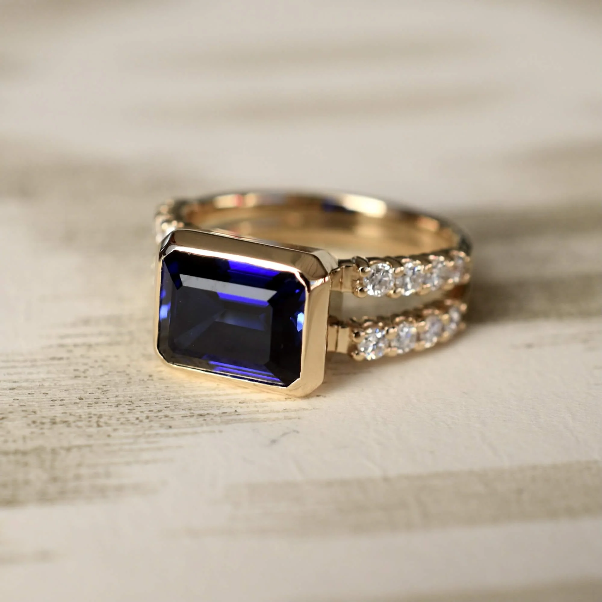 Warren Horizontal Sapphire Ring with Diamonds in 14k Gold (September) - Image 9