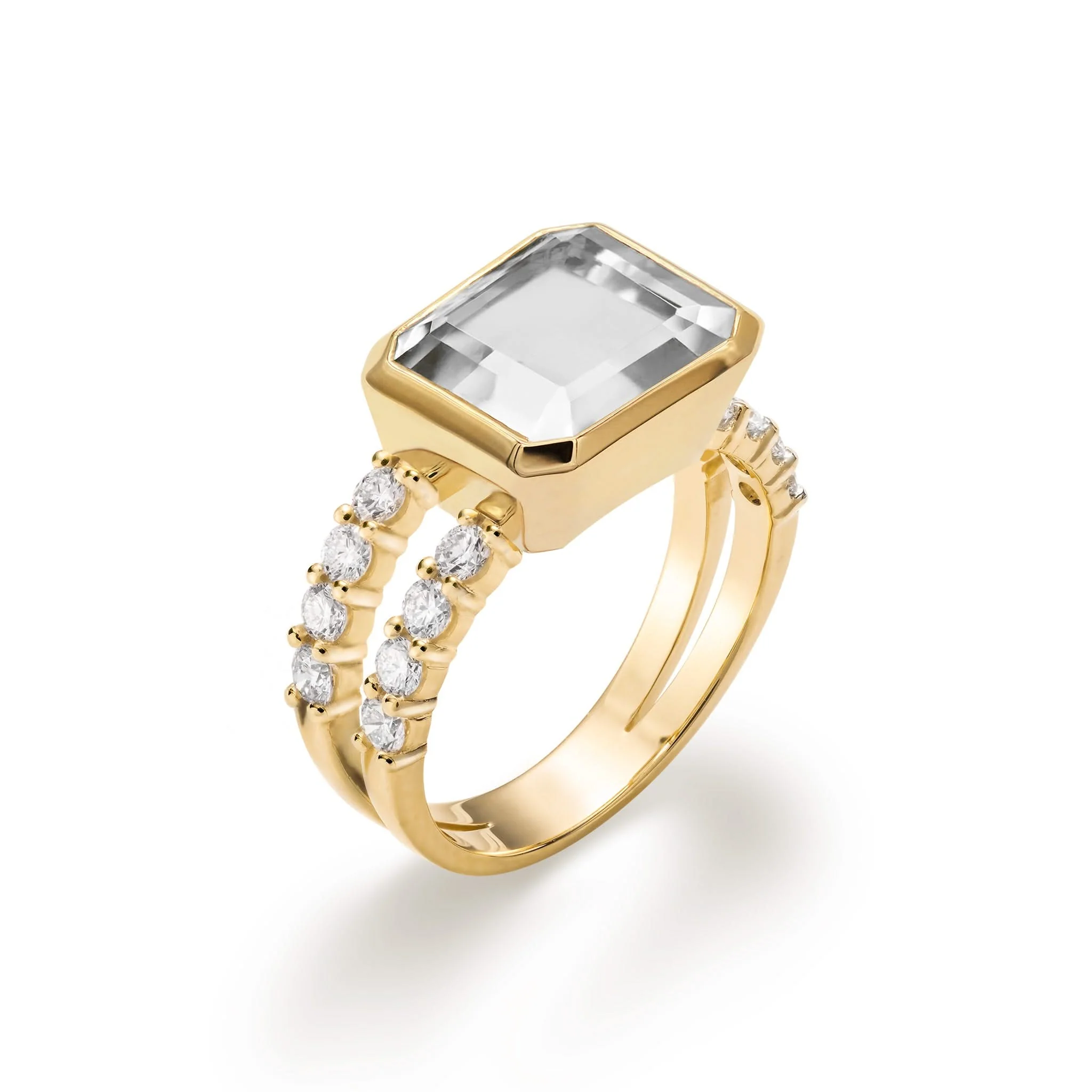 The Vault: Warren Horizontal White Topaz Ring with Diamonds, Yellow Gold Size 8 - Image 4