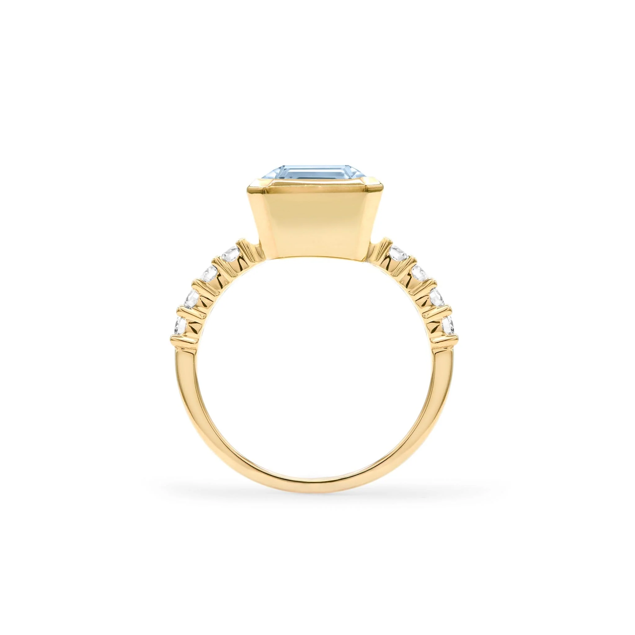 The Vault: Warren Vertical Aquamarine Ring with Diamonds, Yellow Gold Size 7.5 - Image 5