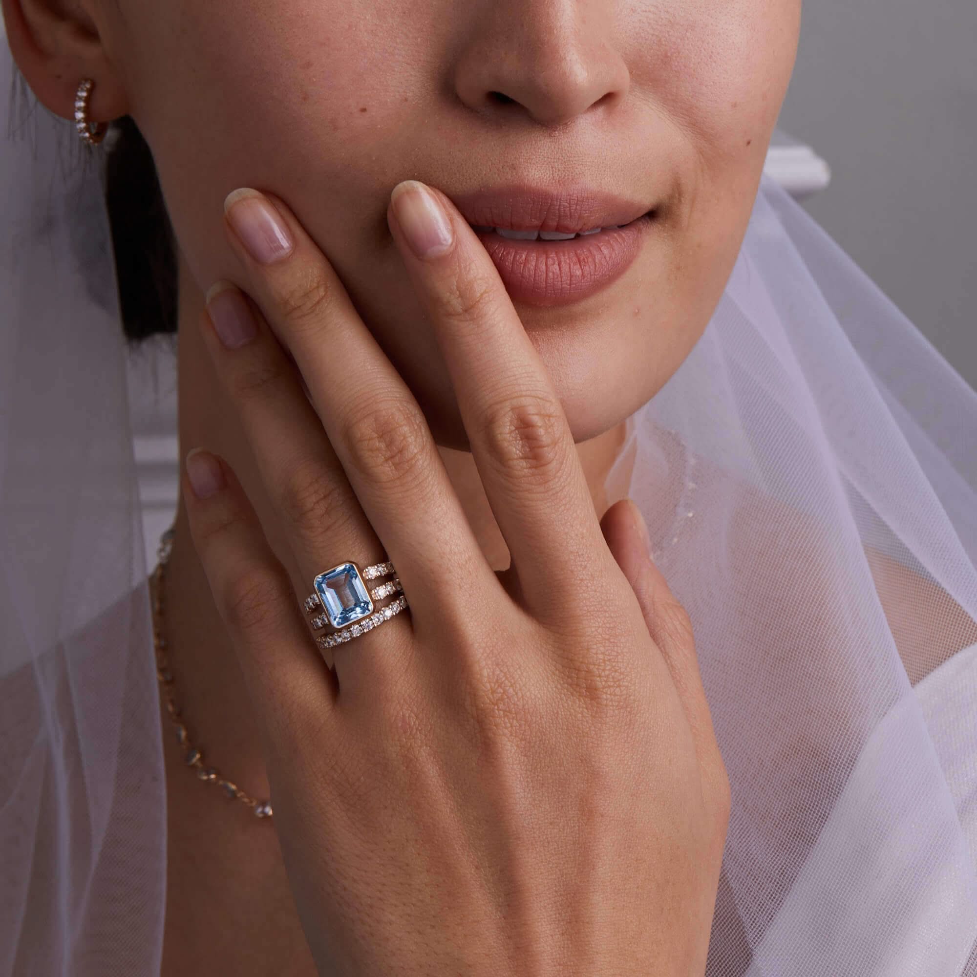 The Vault: Warren Vertical Aquamarine Ring with Diamonds, Yellow Gold Size 7.5 - Image 6