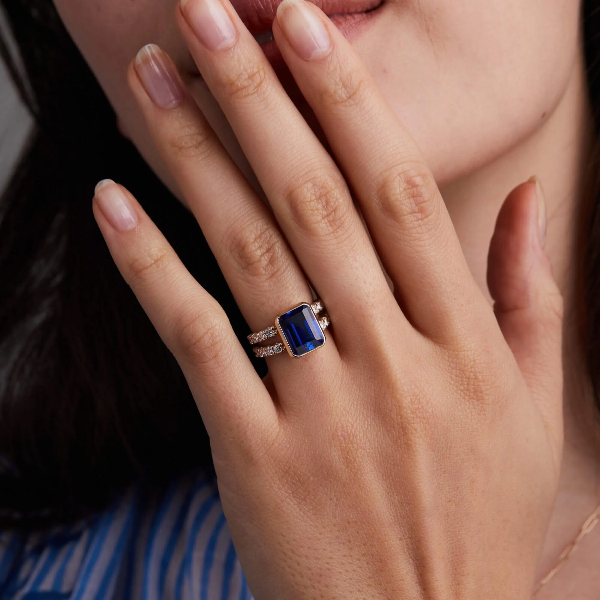 Warren Vertical Sapphire Ring with Diamonds in 14k Gold (September) - Image 2