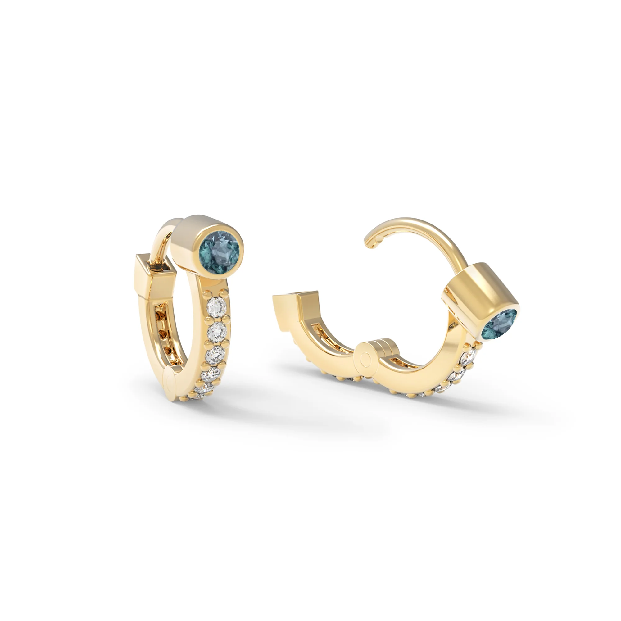 Tiny Alexandrite Huggie Hoops with Diamonds in 14k Gold (June) - Image 4