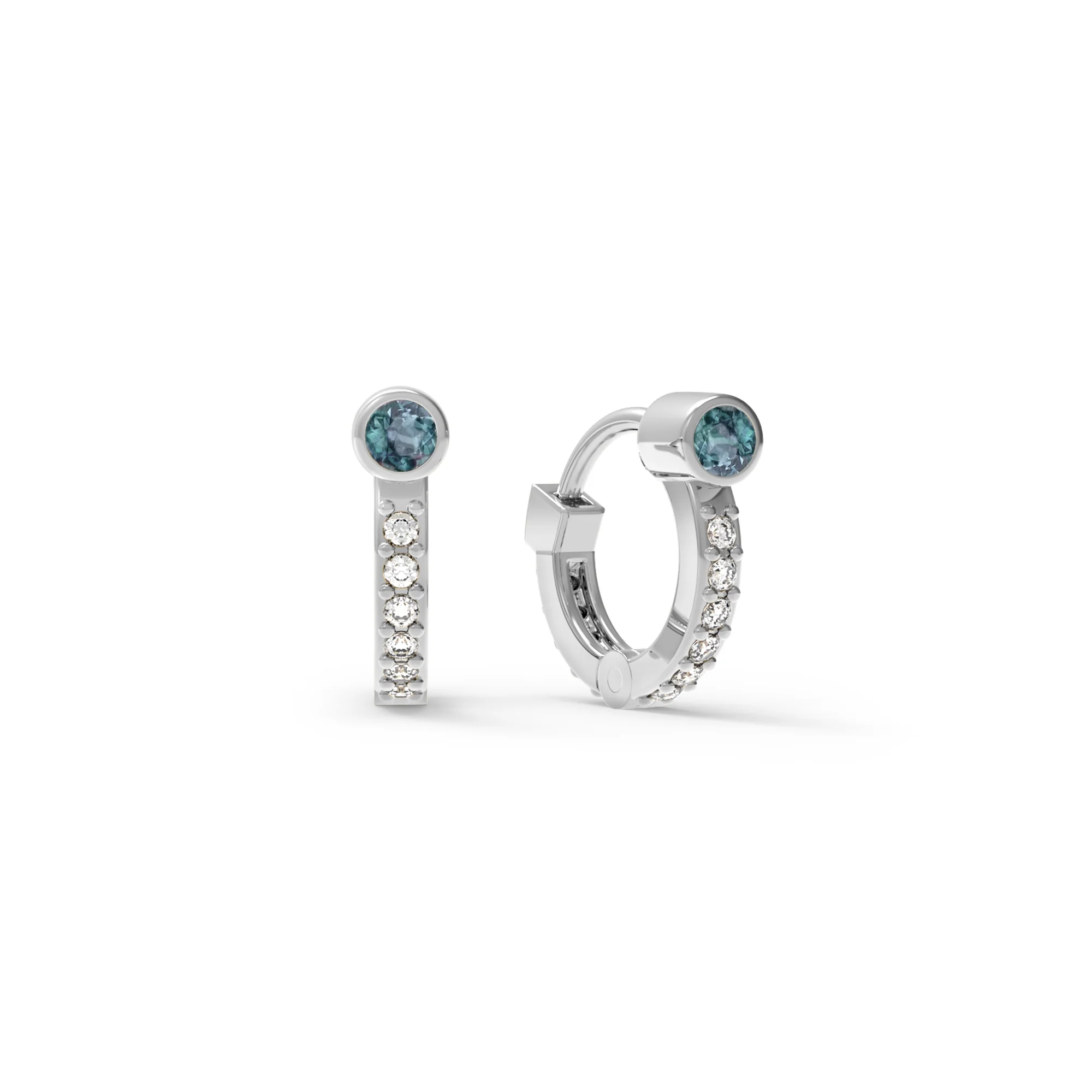 Tiny Alexandrite Huggie Hoops with Diamonds in 14k Gold (June) - Image 5