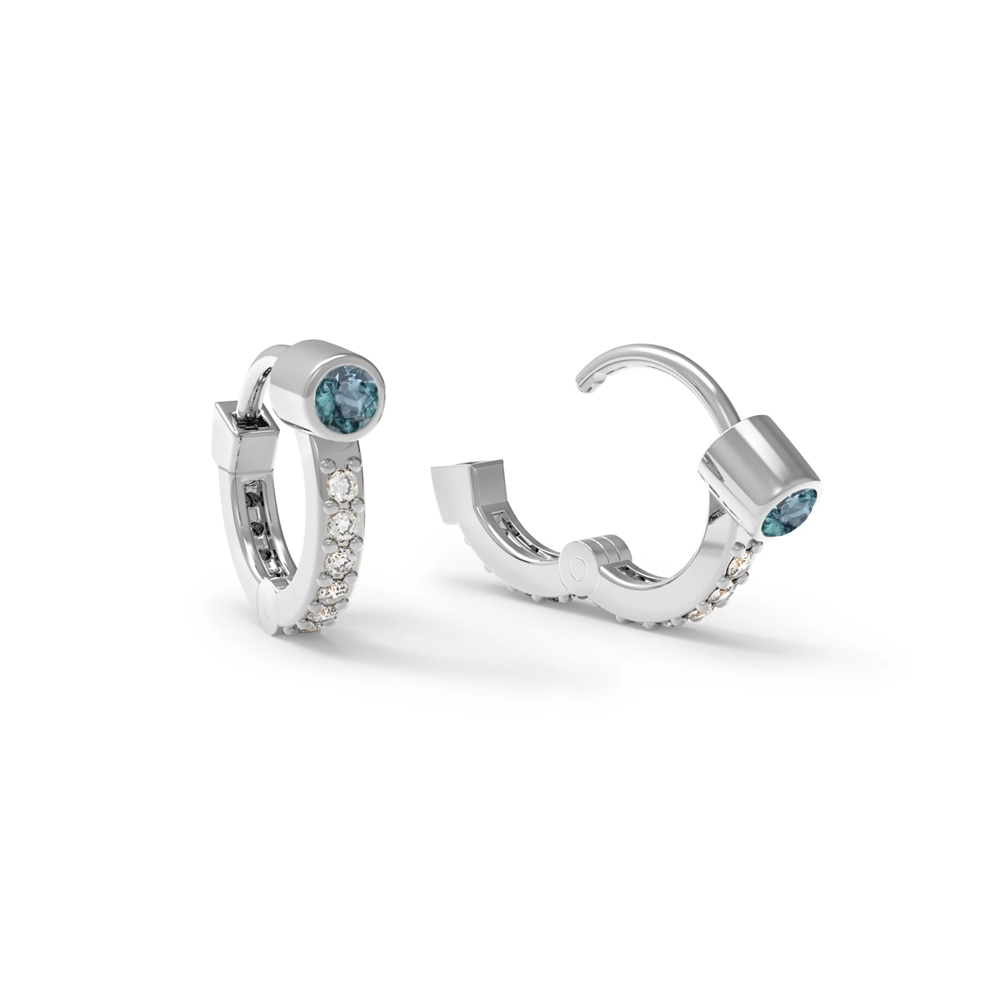 Tiny Alexandrite Huggie Hoops with Diamonds in 14k Gold (June) - Image 8