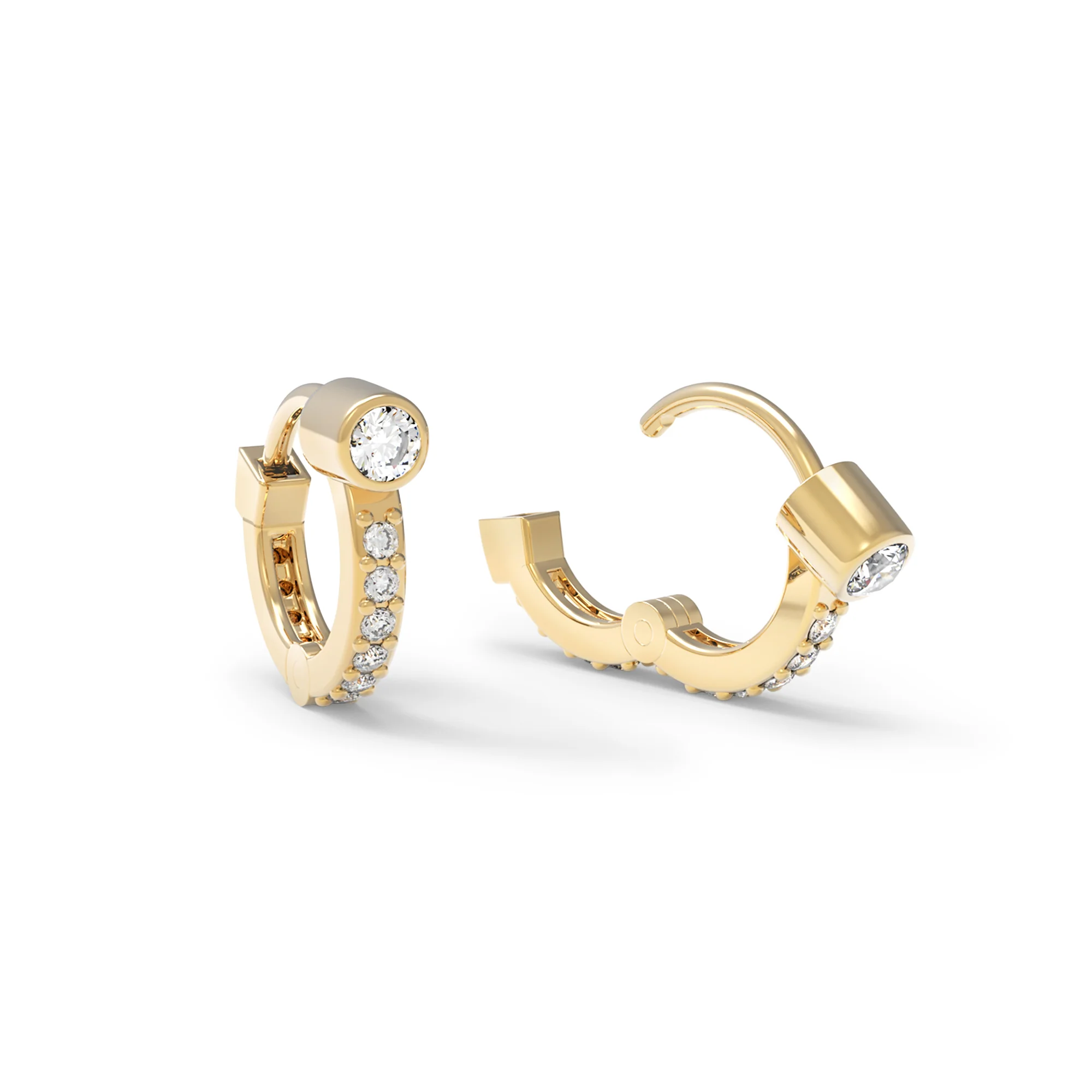 Tiny Birthstone Huggie Hoops with Diamonds in 14k Gold - Image 4