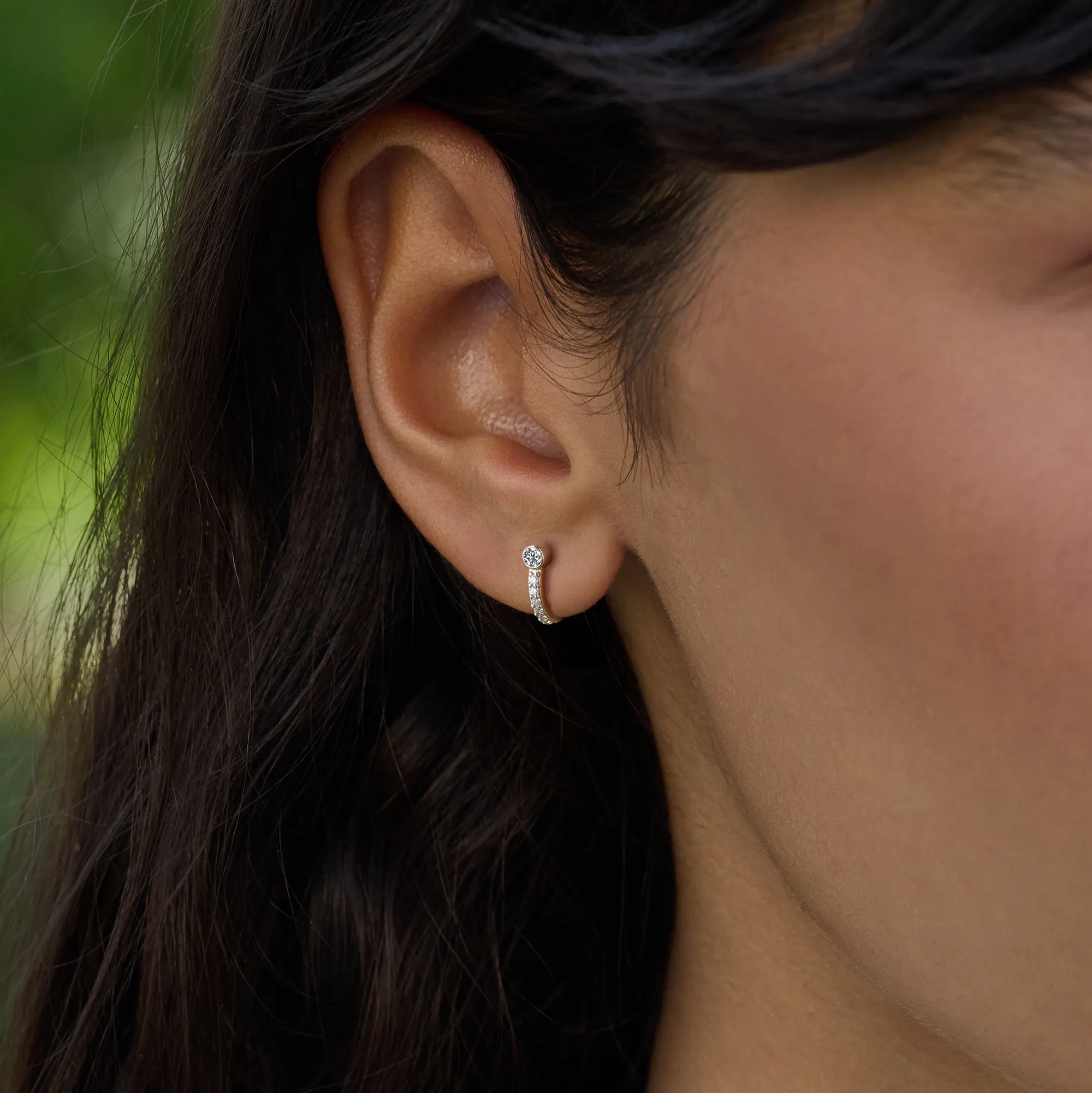 Tiny Diamond Huggie Hoops in 14k Gold (April) - Image 3