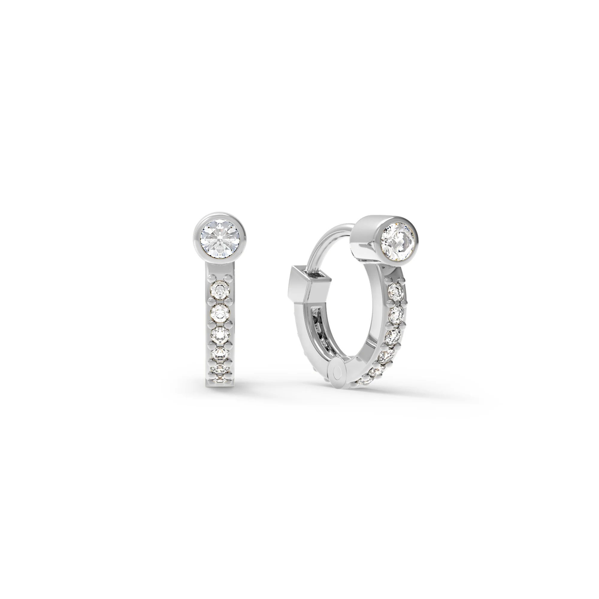 Tiny Diamond Huggie Hoops in 14k Gold (April) - Image 5