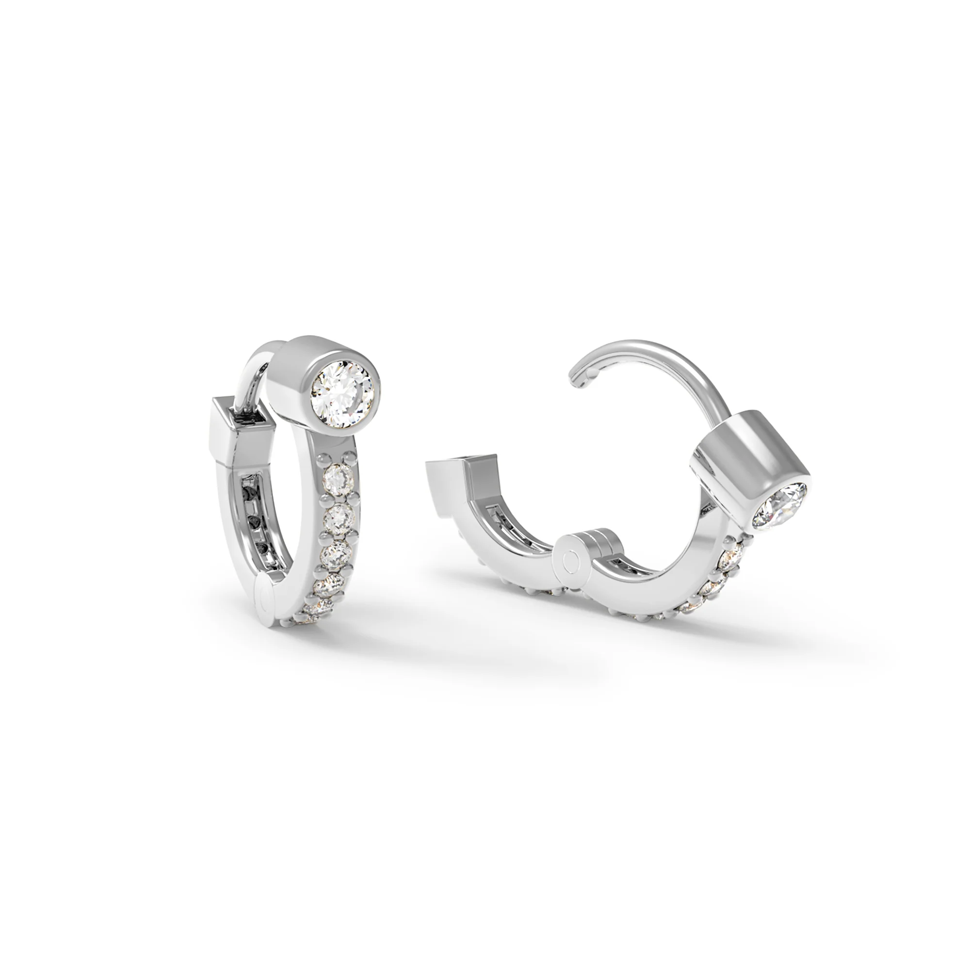 Tiny Diamond Huggie Hoops in 14k Gold (April) - Image 8
