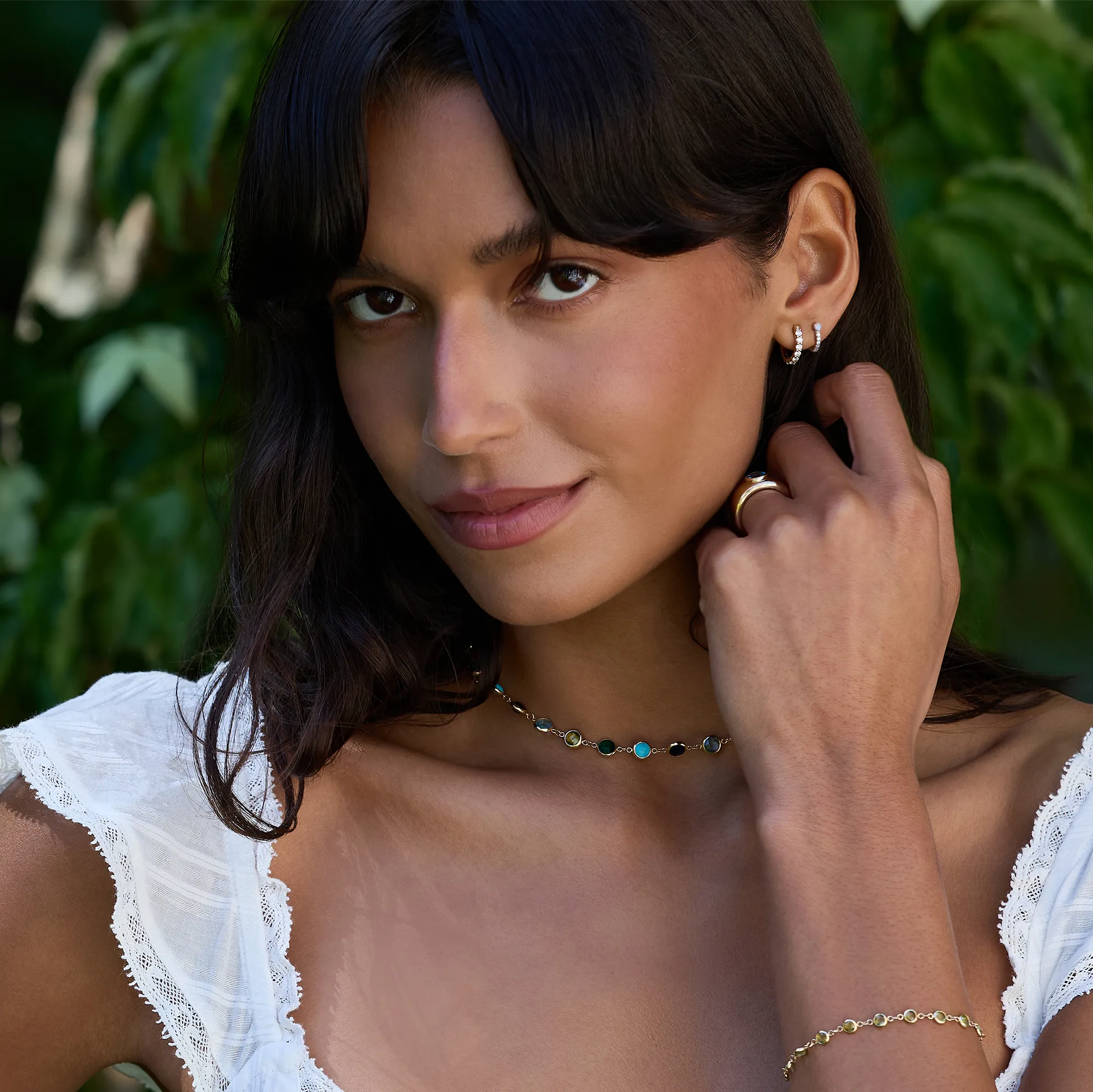 Tiny Opal Huggie Hoops with Diamonds in 14k Gold (October) - Image 7