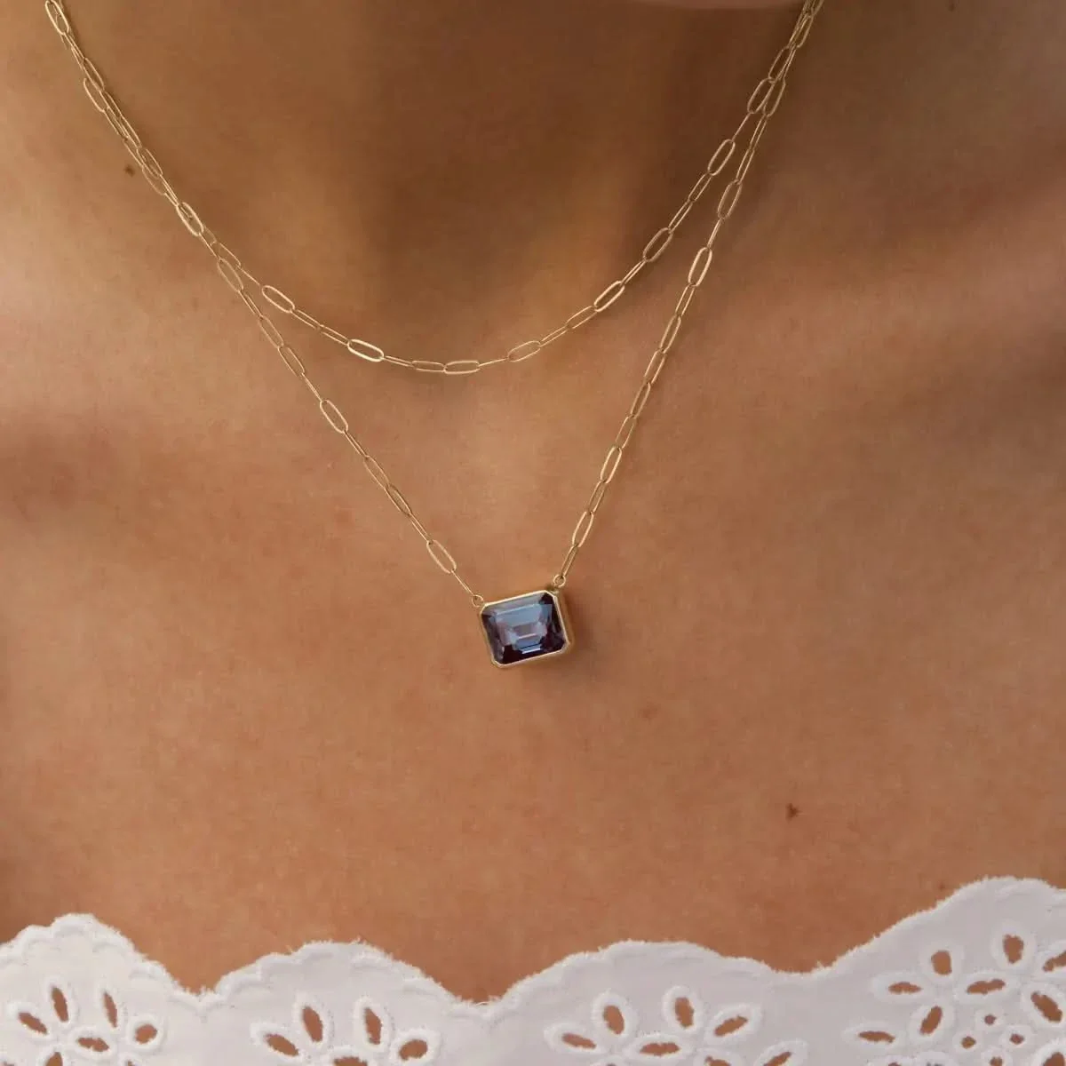 Warren Alexandrite Necklace on Adelaide Mini Chain in 14k Gold (June) - Image 3