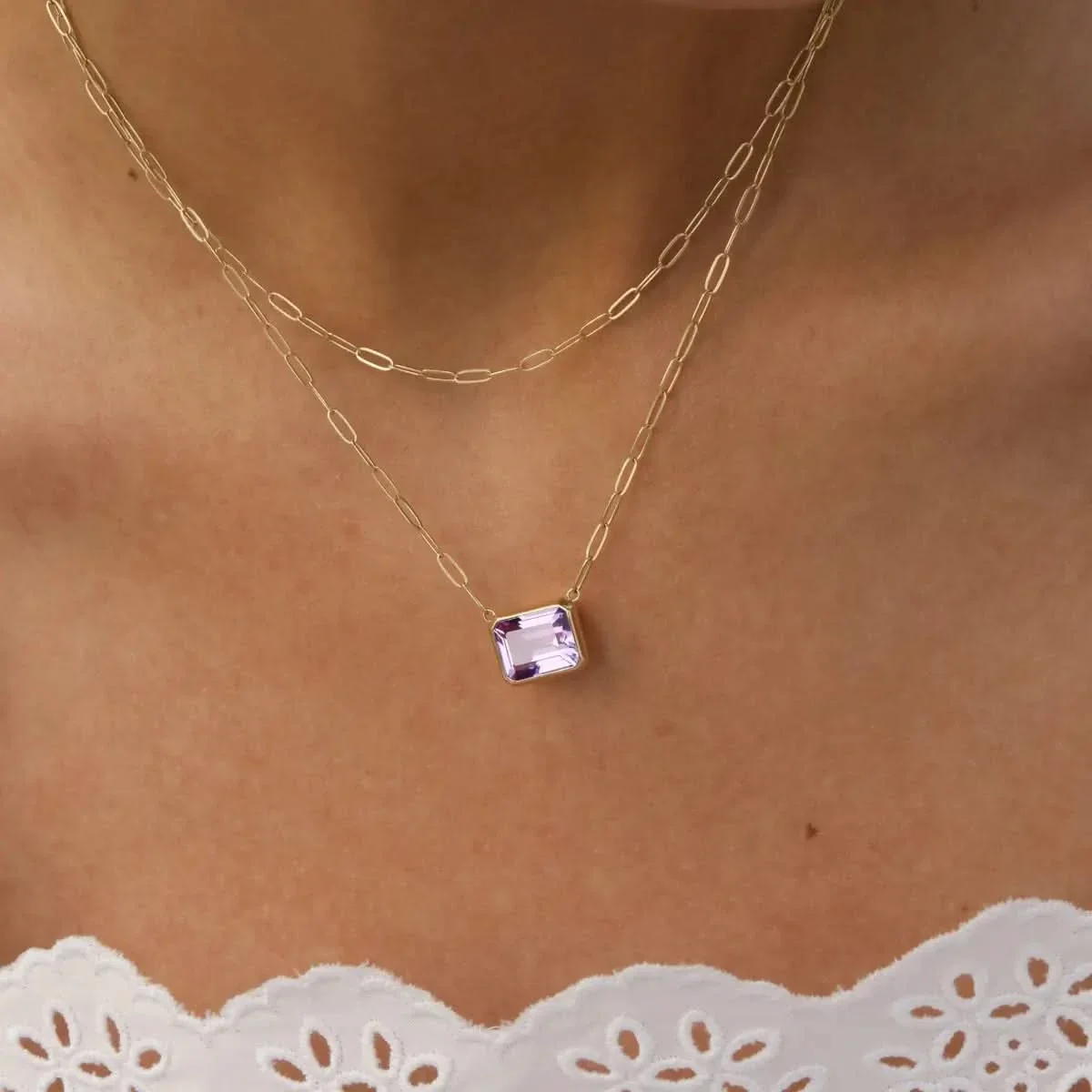 Warren Amethyst Necklace on Adelaide Mini Chain in 14k Gold (February) - Image 3