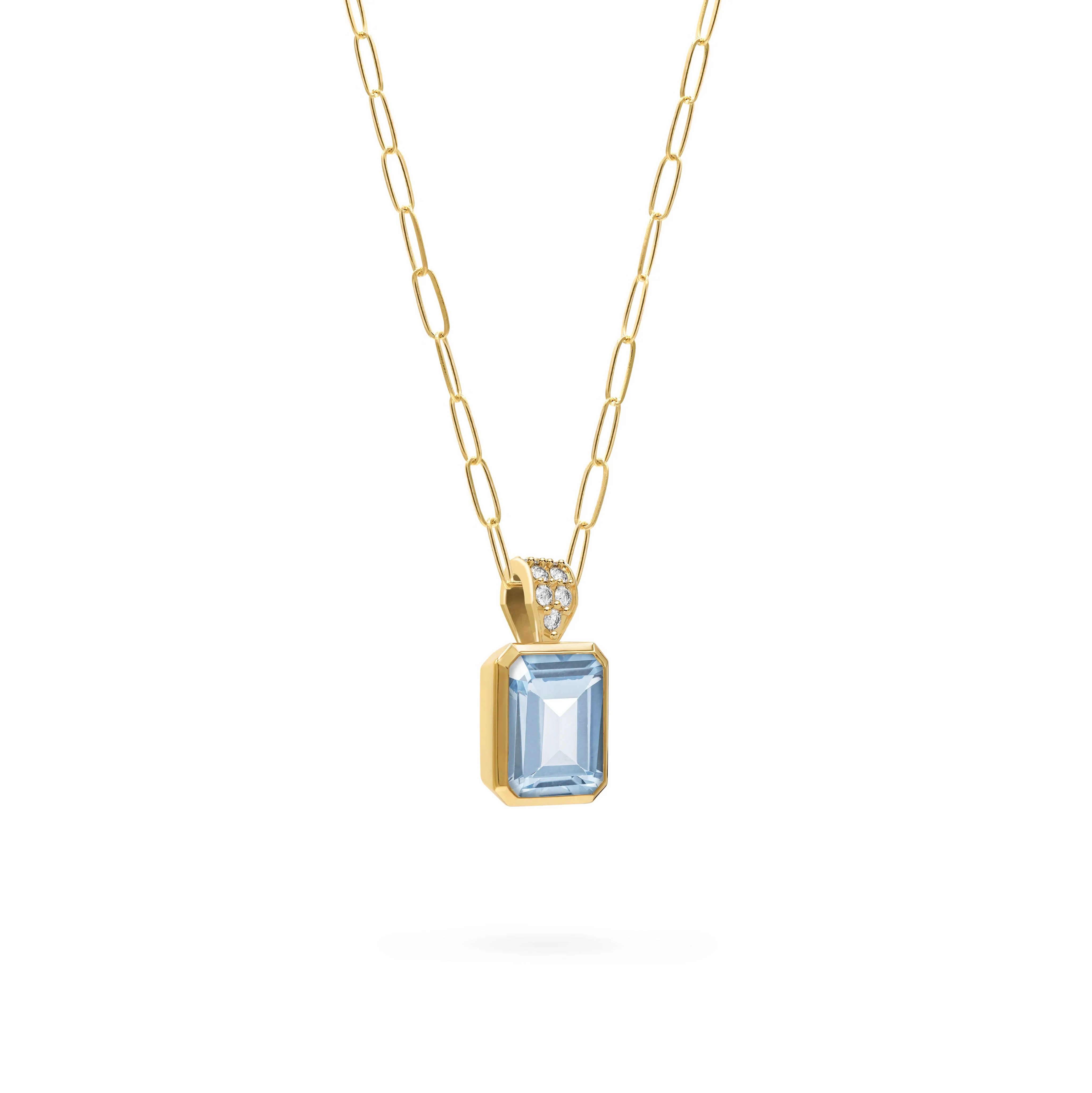 Warren Aquamarine Pendant with Diamond Bail in 14k Gold (March) - Image 4
