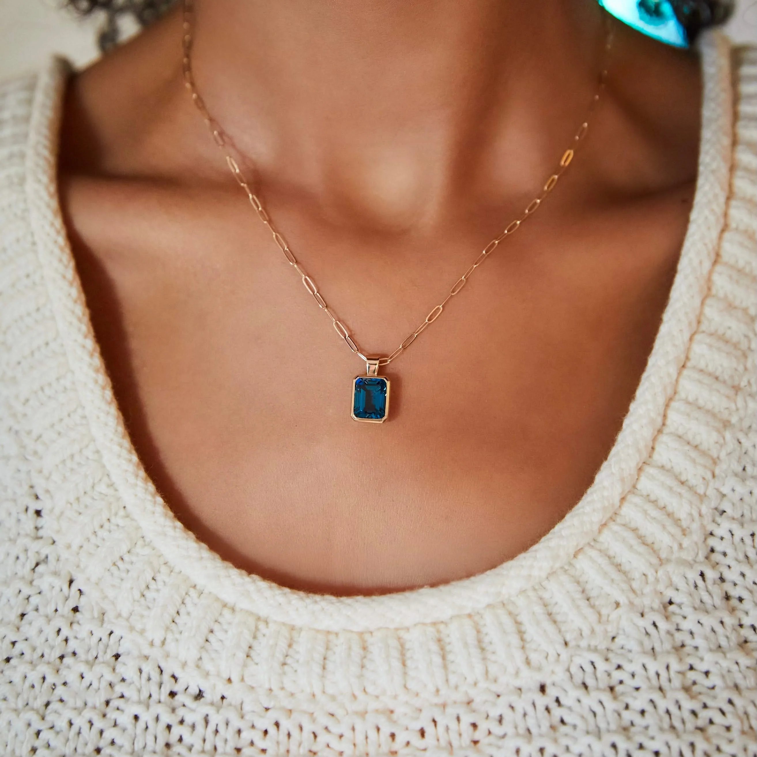 Warren Atlantic Blue Topaz Pendant in 14k Gold (December) - Image 11