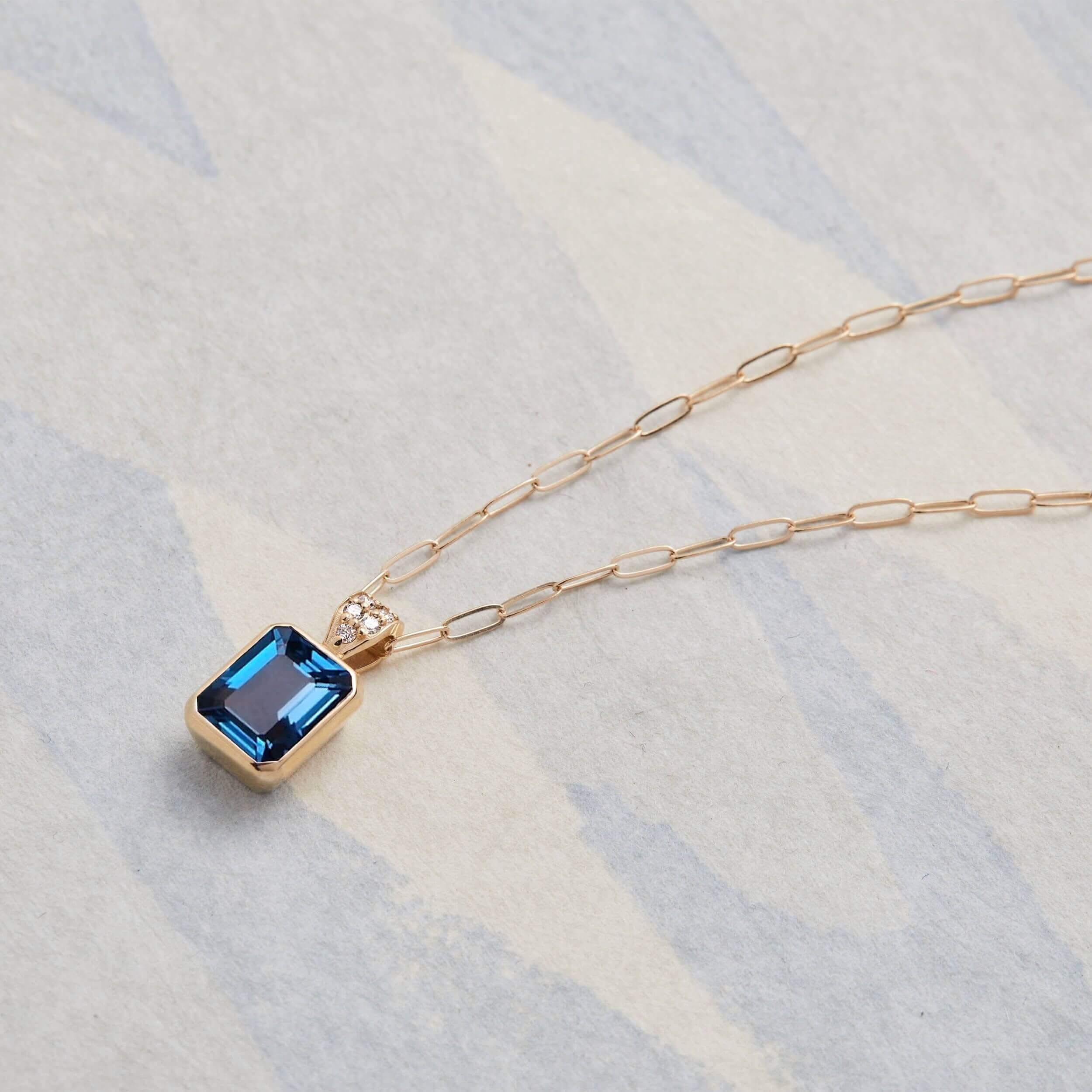 Warren Atlantic Blue Topaz Pendant with Diamond Bail in 14k Gold (December) - Image 9