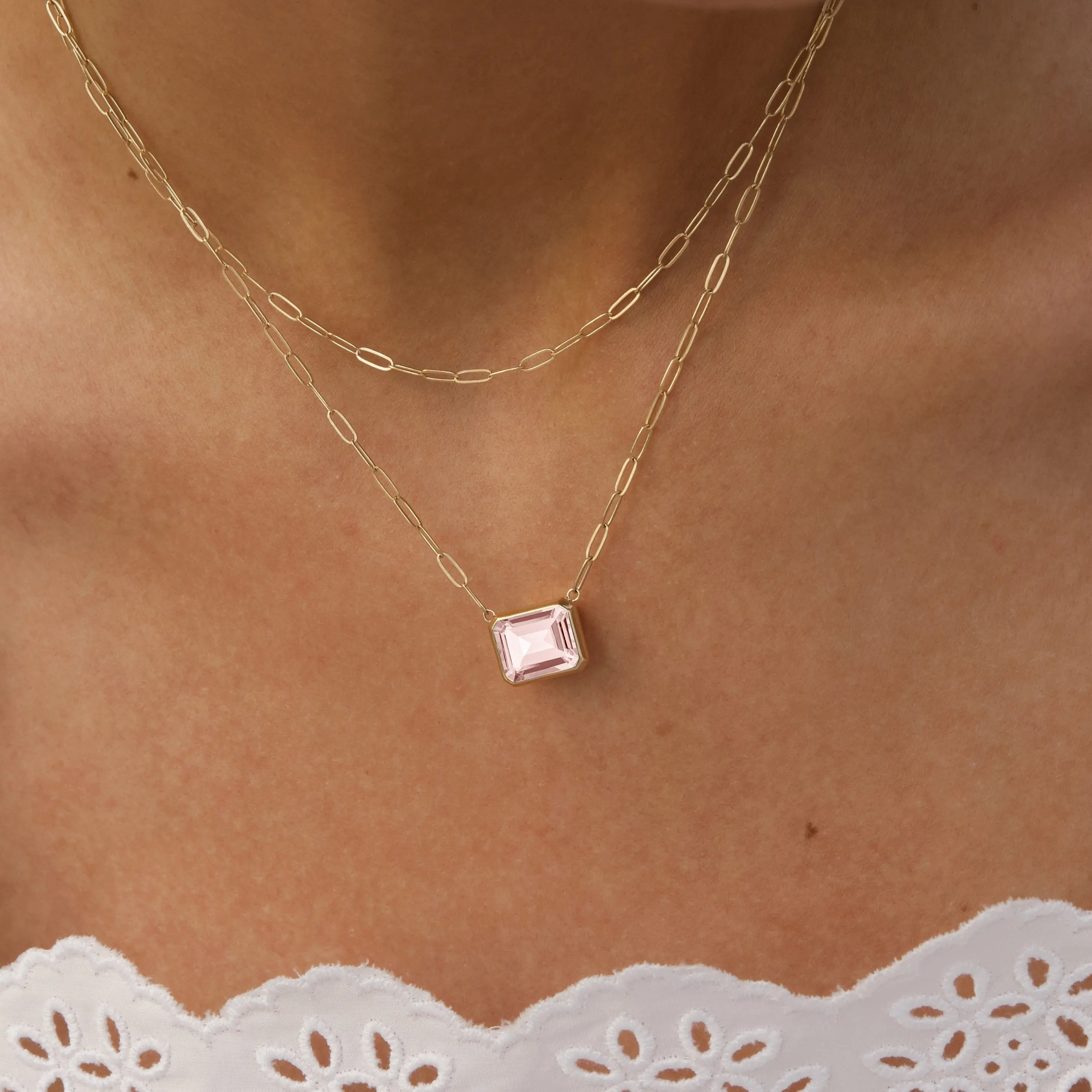 Warren Blush Sapphire Necklace on Adelaide Mini Chain in 14k Gold (October) - Image 3