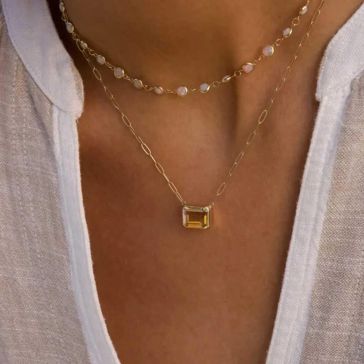 Warren Citrine Necklace on Adelaide Mini Chain in 14k Gold (November) - Image 3