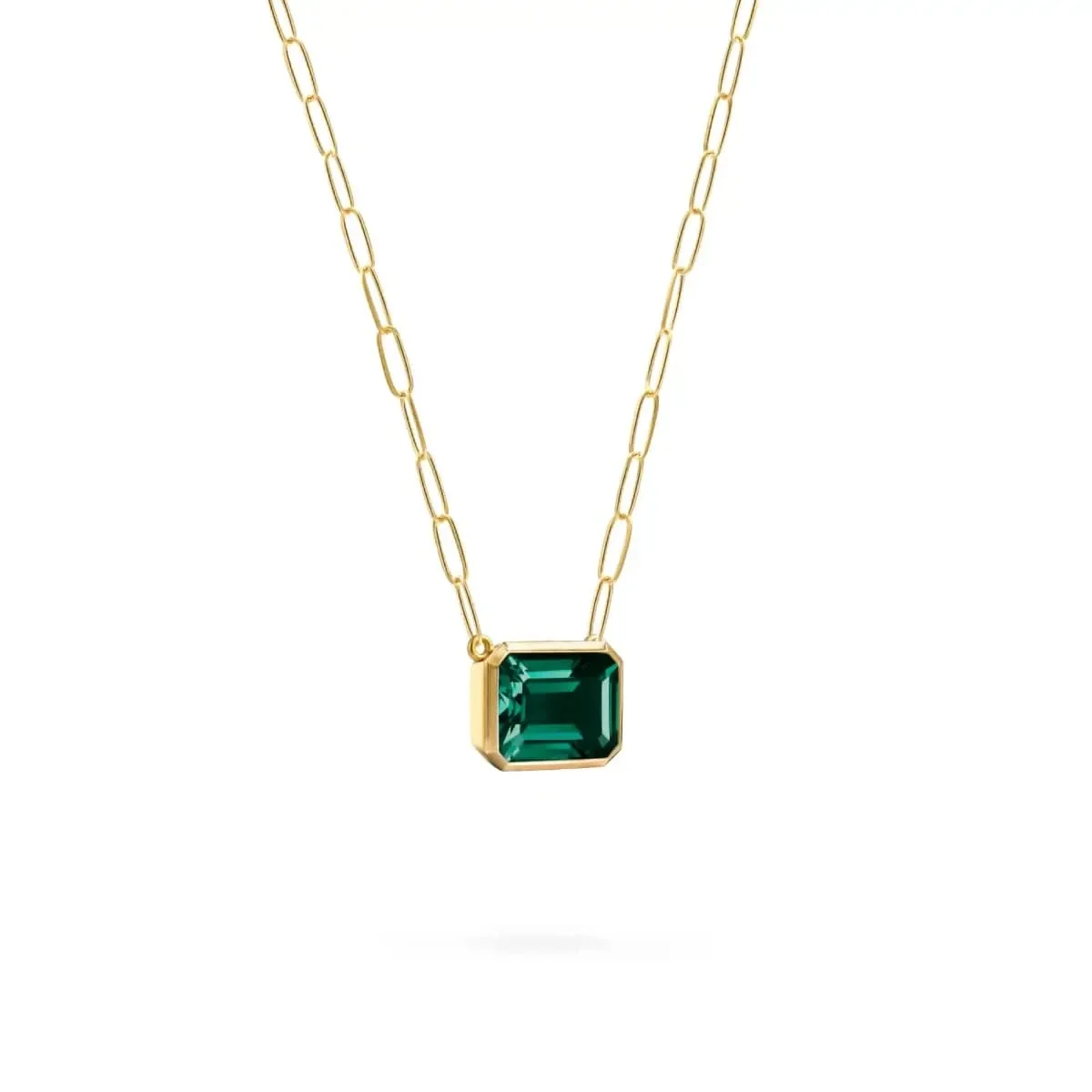 Warren Emerald Necklace on Adelaide Mini Chain in 14k Gold (May) - Image 4