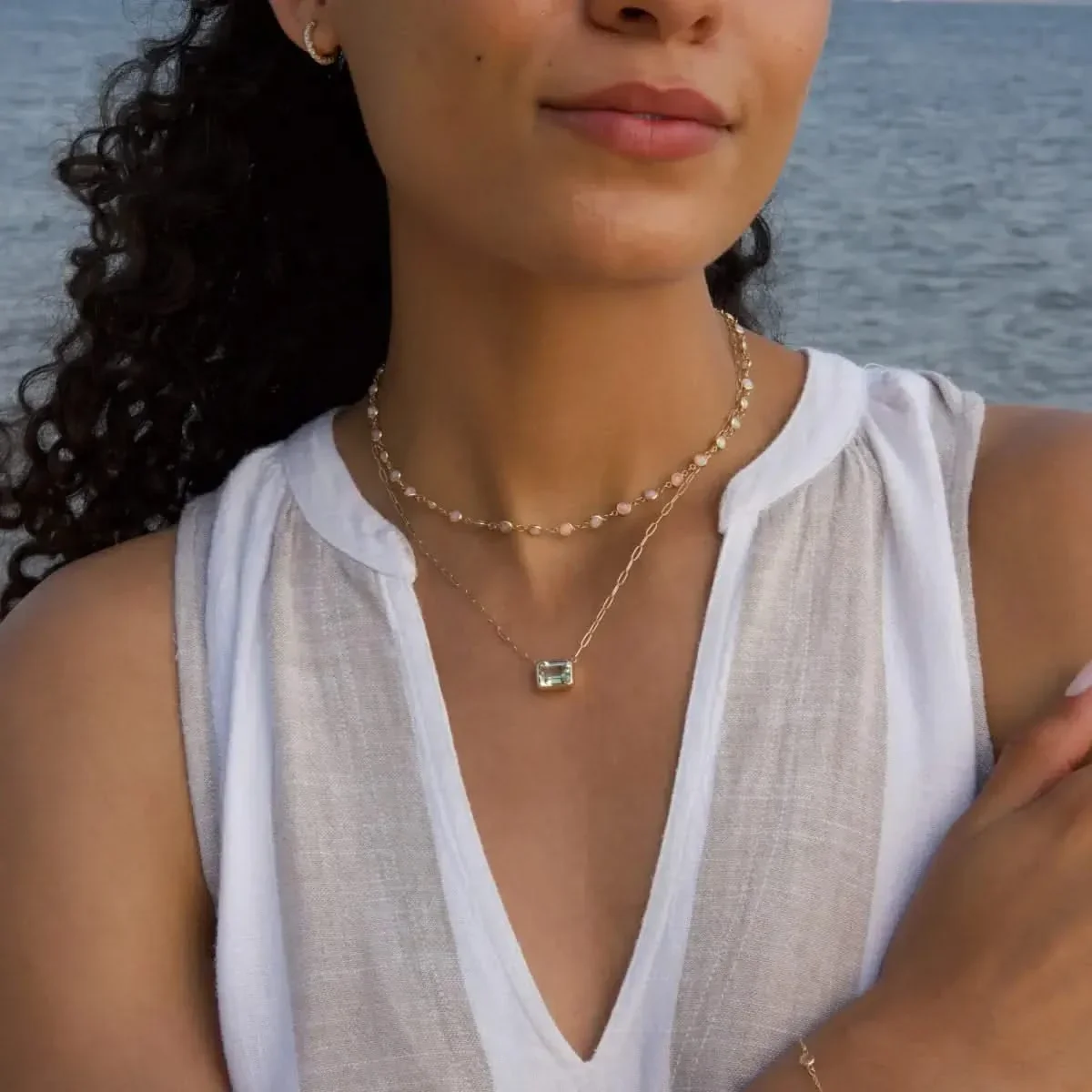 Warren Green Amethyst Necklace on Adelaide Mini Chain in 14k Gold (February) - Image 2