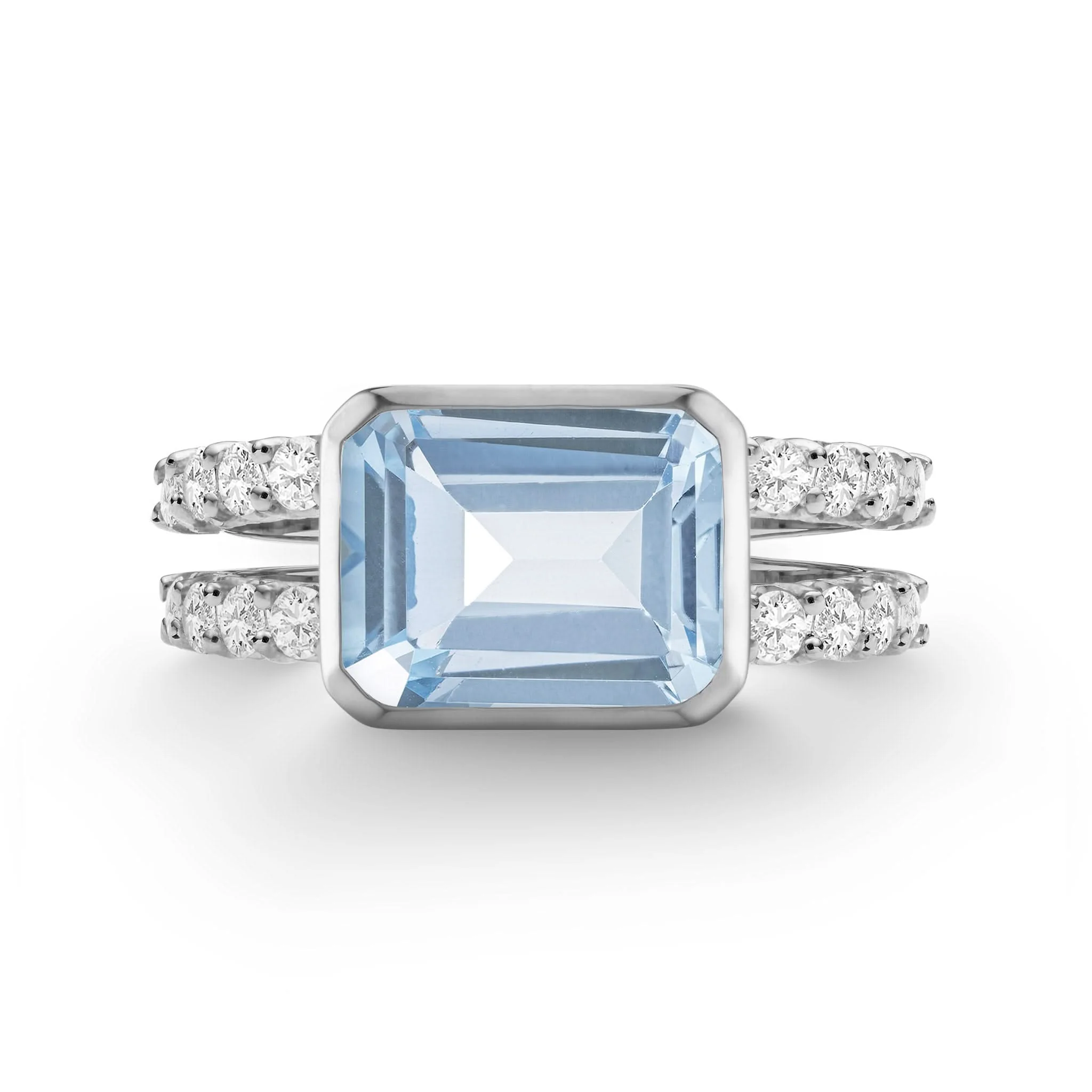Warren Horizontal Aquamarine Ring with Diamonds in 14k Gold (March) - Image 7