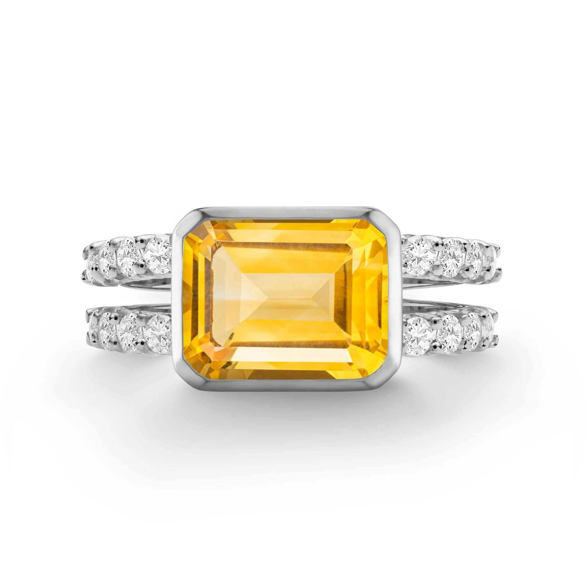 Warren Horizontal Citrine Ring with Diamonds in 14k Gold (November) - Image 8