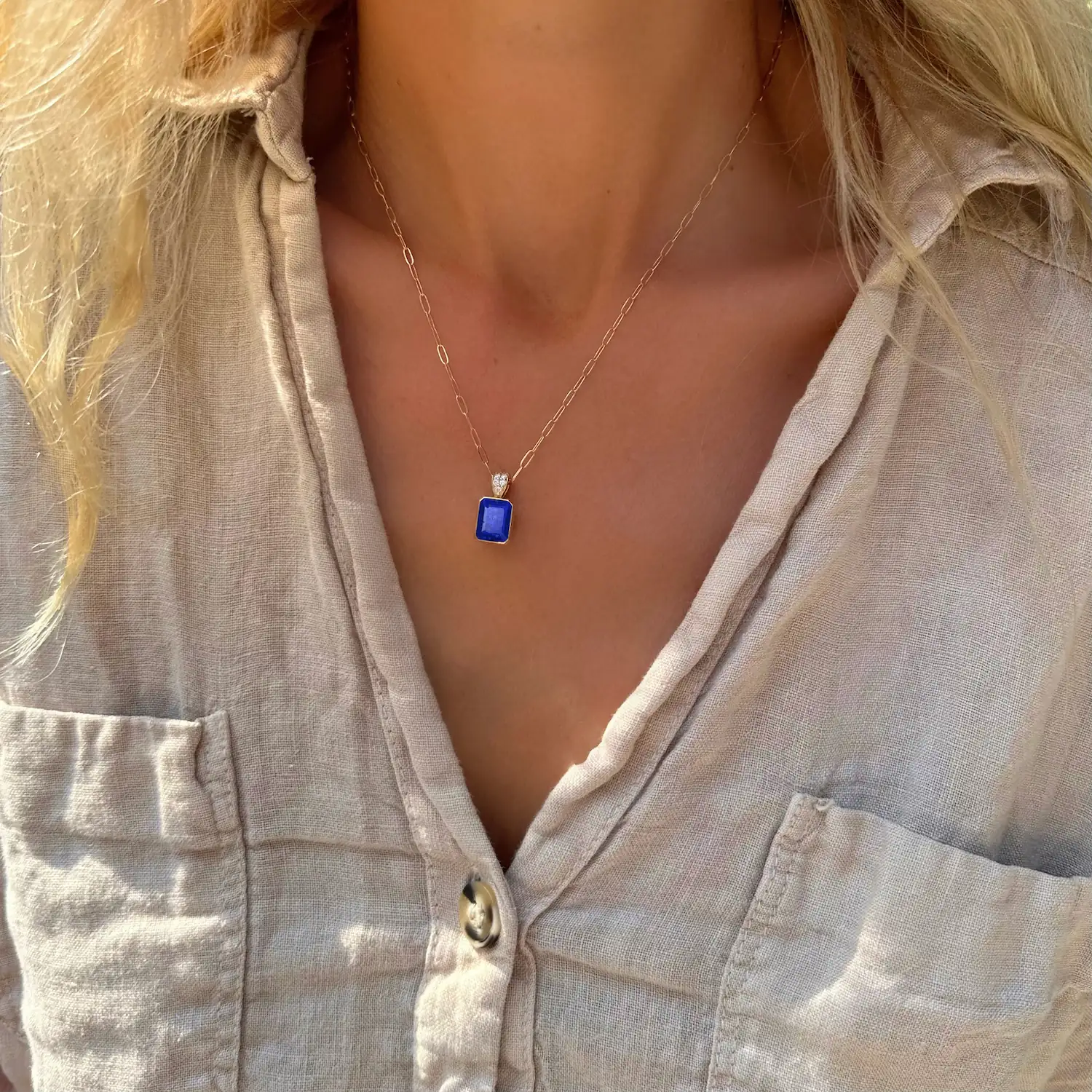 Warren Lapis Pendant with Diamond Bail in 14k Gold (September) - Image 2
