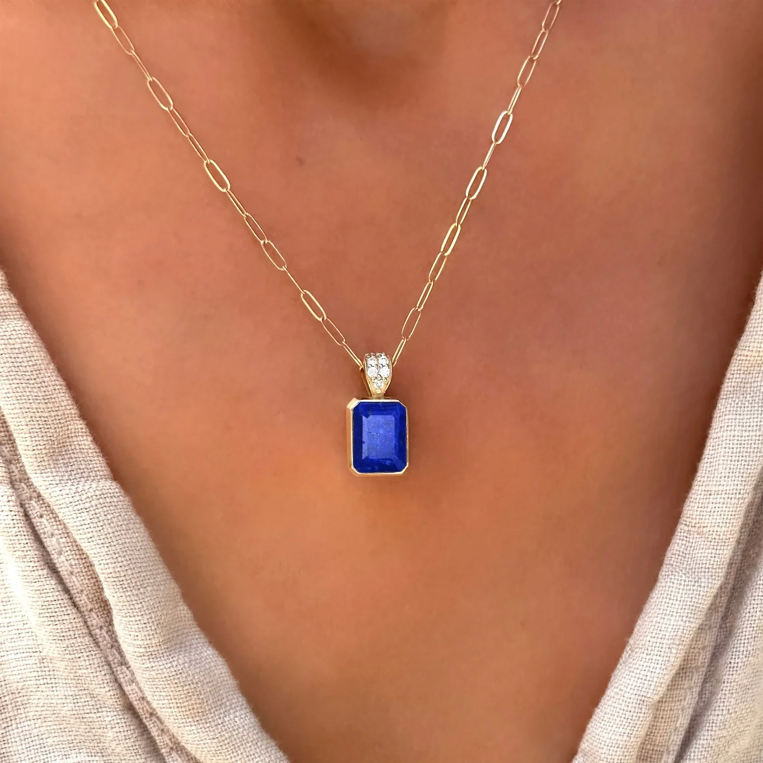Warren Lapis Pendant with Diamond Bail in 14k Gold (September) - Image 3