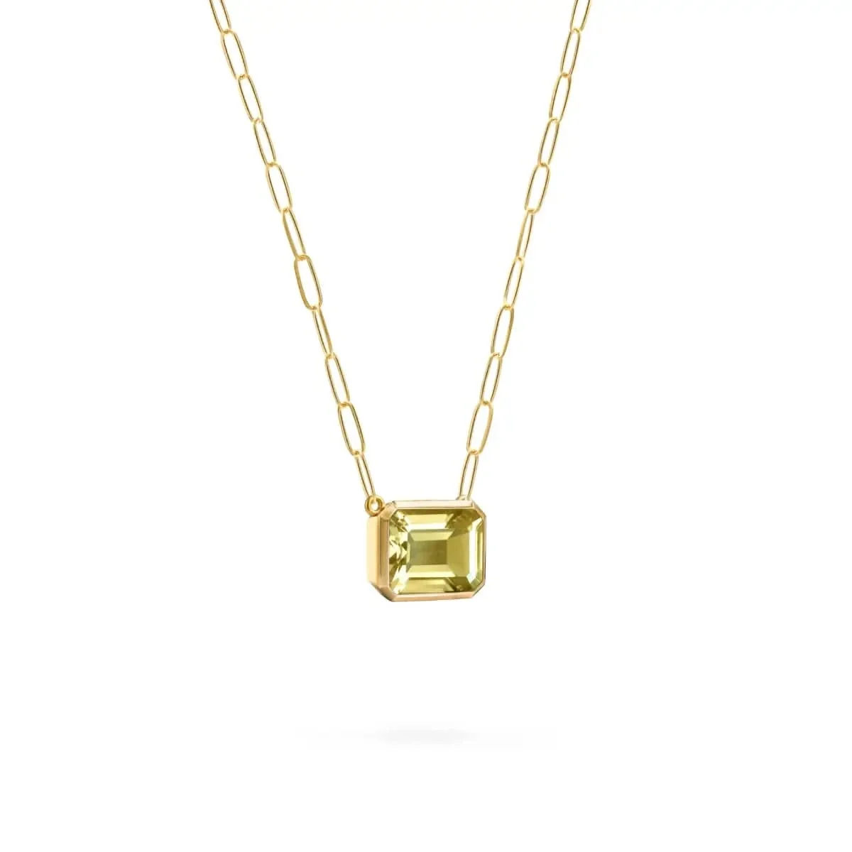 Warren Lemon Verbena Quartz Necklace on Adelaide Mini Chain in 14k Gold (August) - Image 4