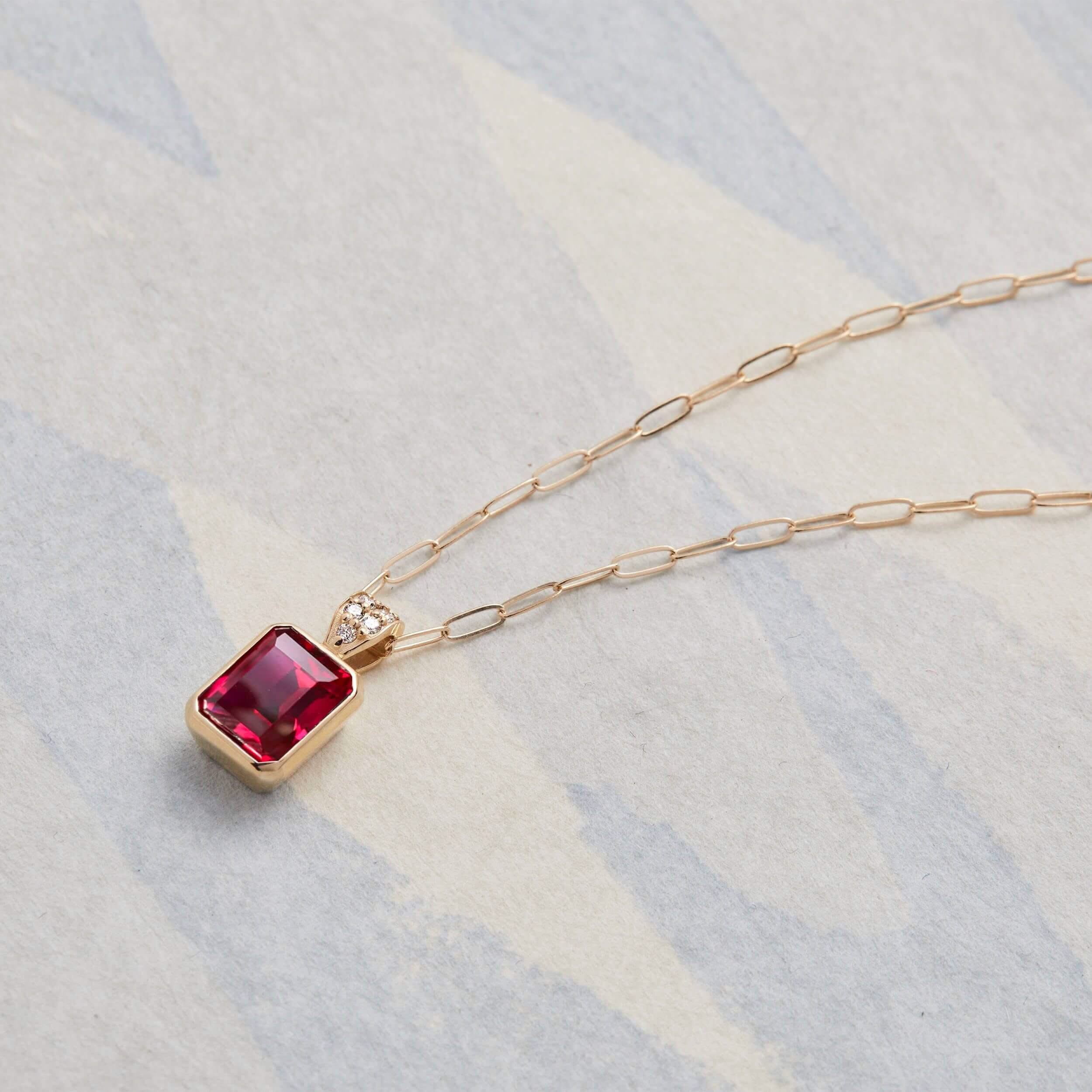 Warren Ruby Pendant with Diamond Bail in 14k Gold (July) - Image 6