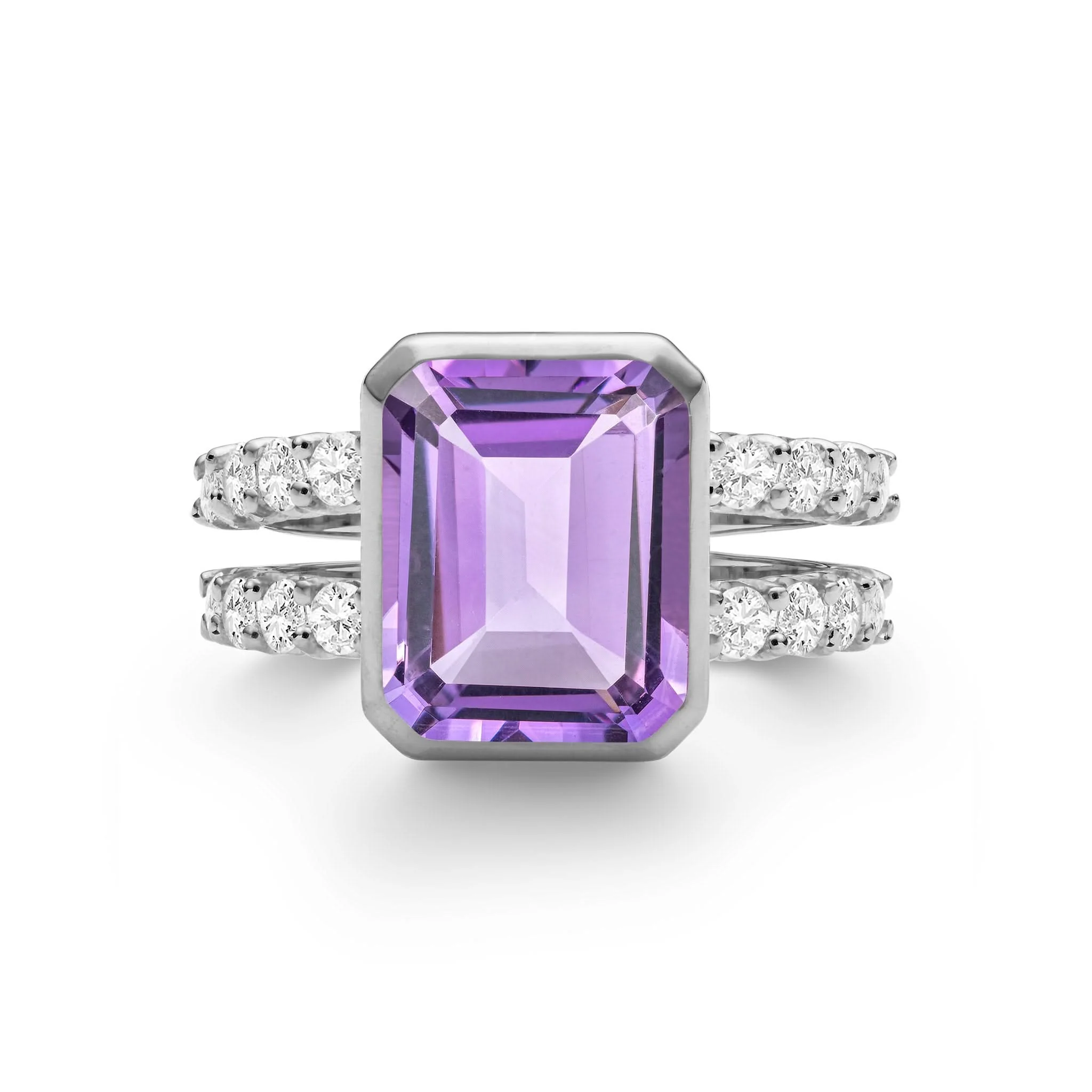 Warren Vertical Amethyst Ring with Diamonds in 14k Gold (February) - Image 8