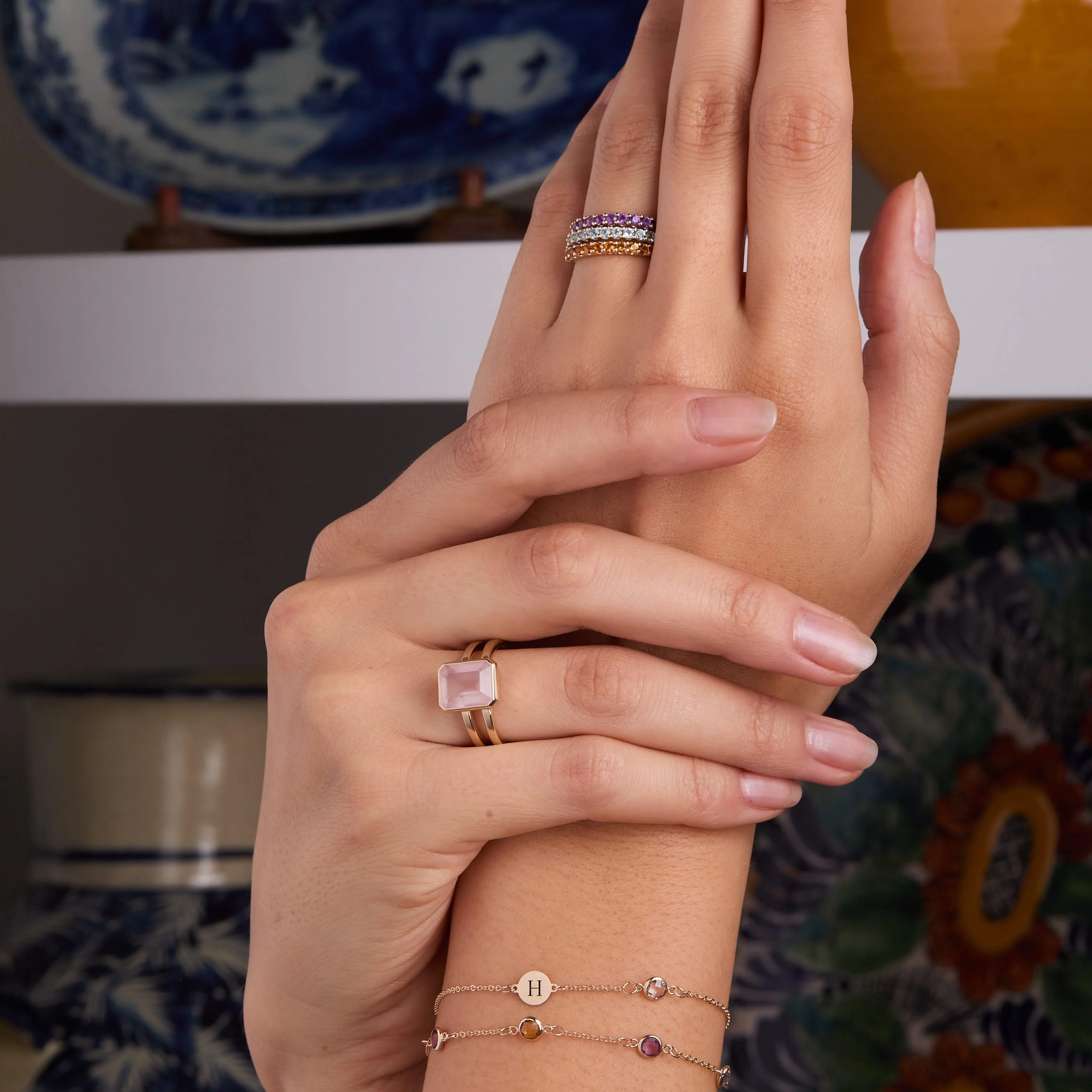 Warren Vertical Rose Quartz Ring in 14k Gold (October) - Image 3