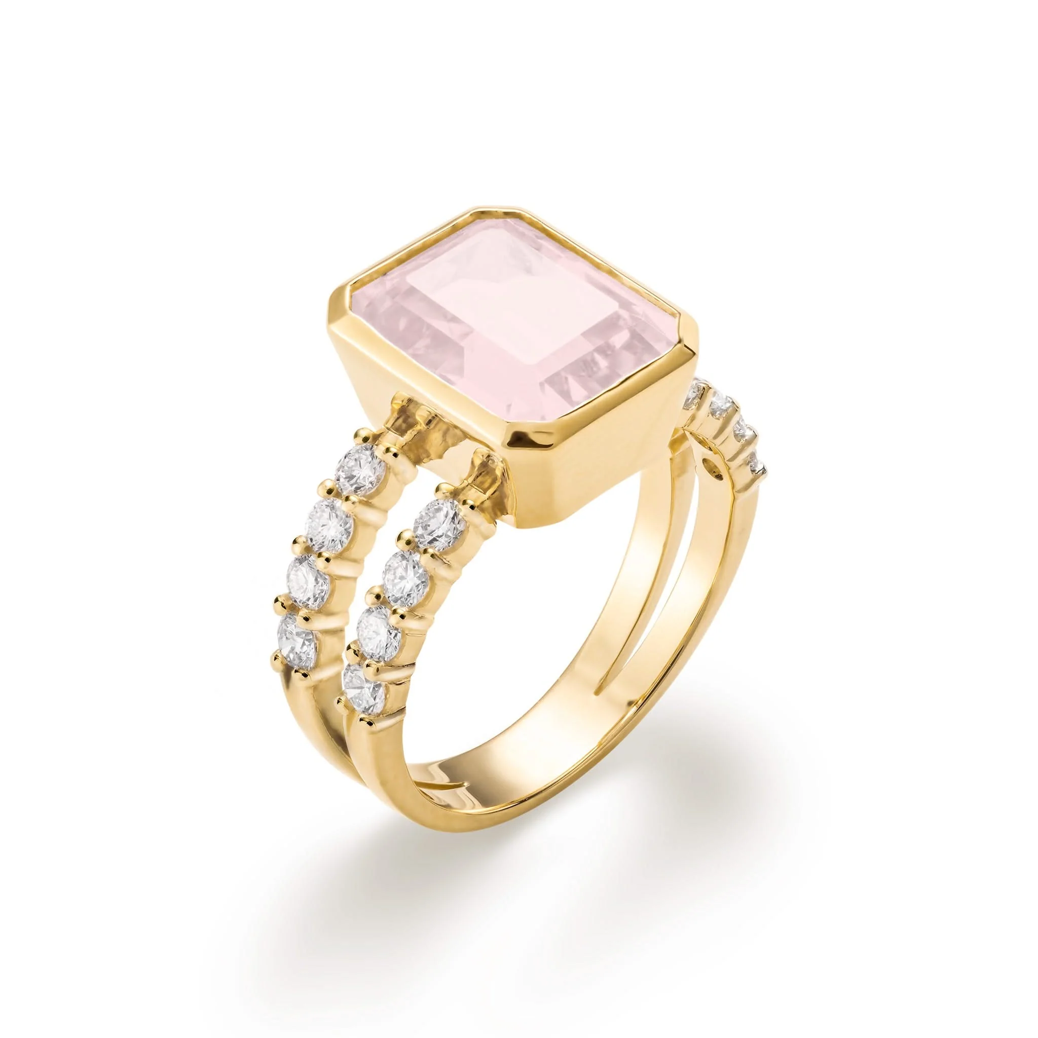 Warren Vertical Rose Quartz Ring with Diamonds in 14k Gold (October) - Image 4