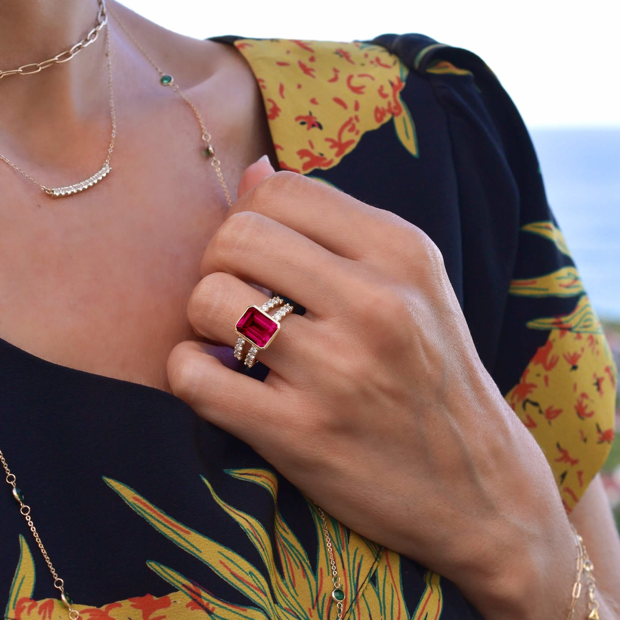 Warren Vertical Ruby Ring with Diamonds in 14k Gold (July) - Image 9
