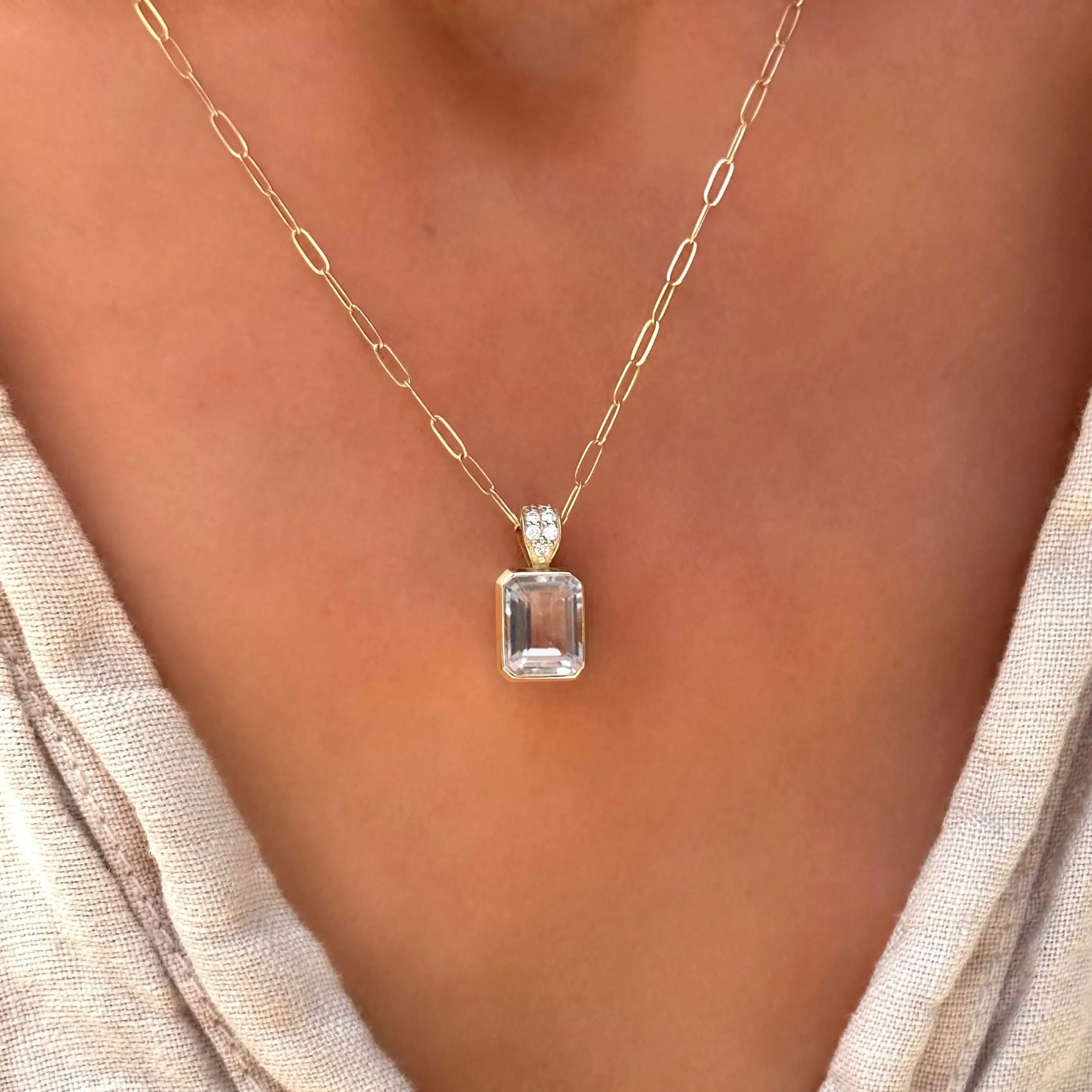 Warren White Topaz Pendant with Diamond Bail in 14k Gold (April) - Image 3